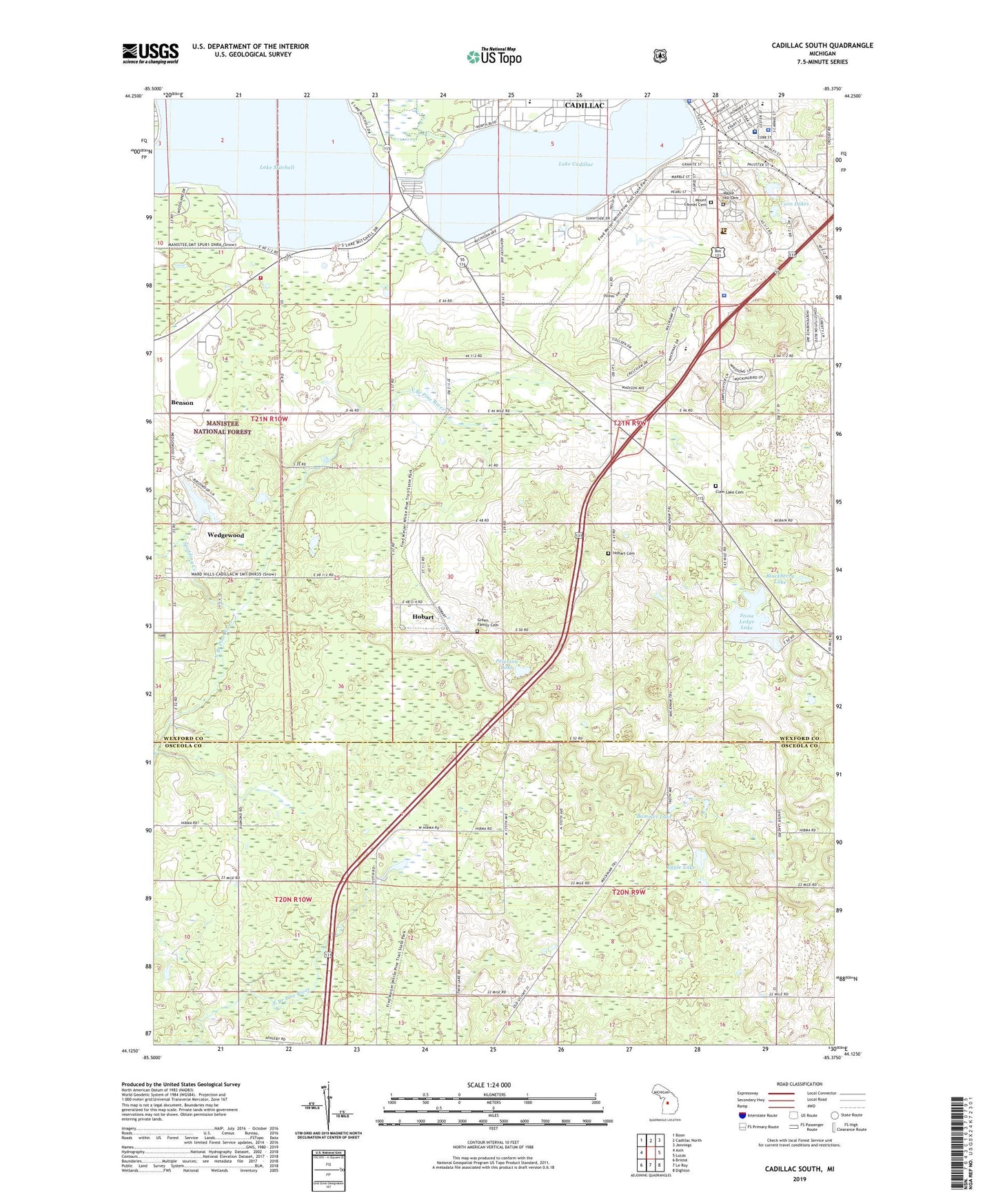 Cadillac South Michigan US Topo Map Image