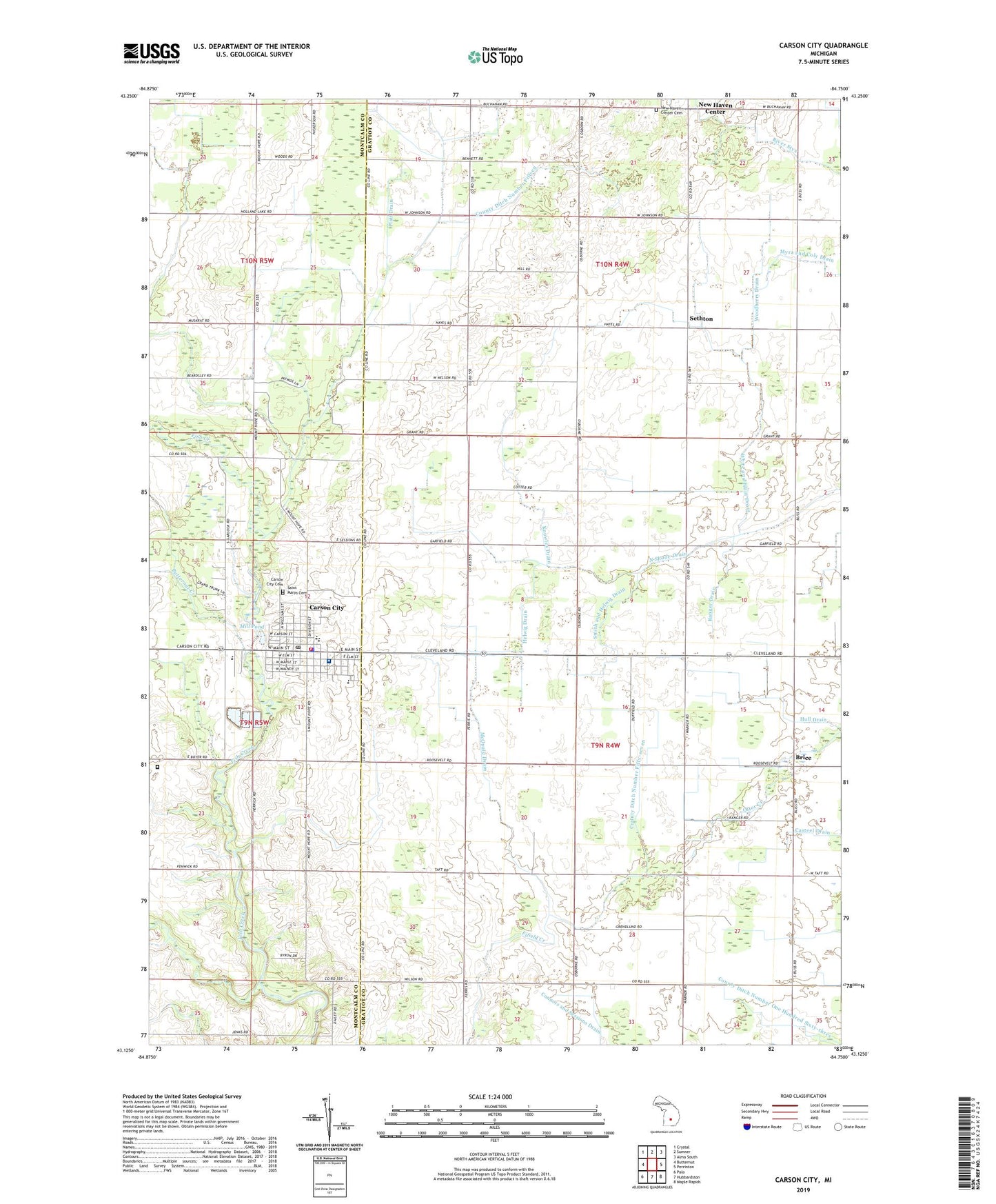 Carson City Michigan US Topo Map Image