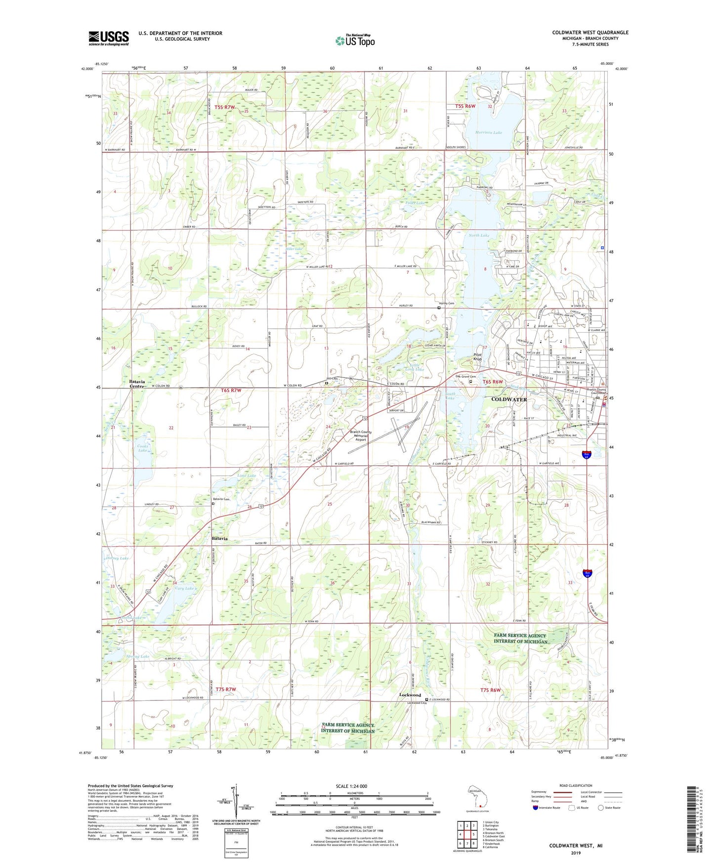 Coldwater West Michigan US Topo Map Image