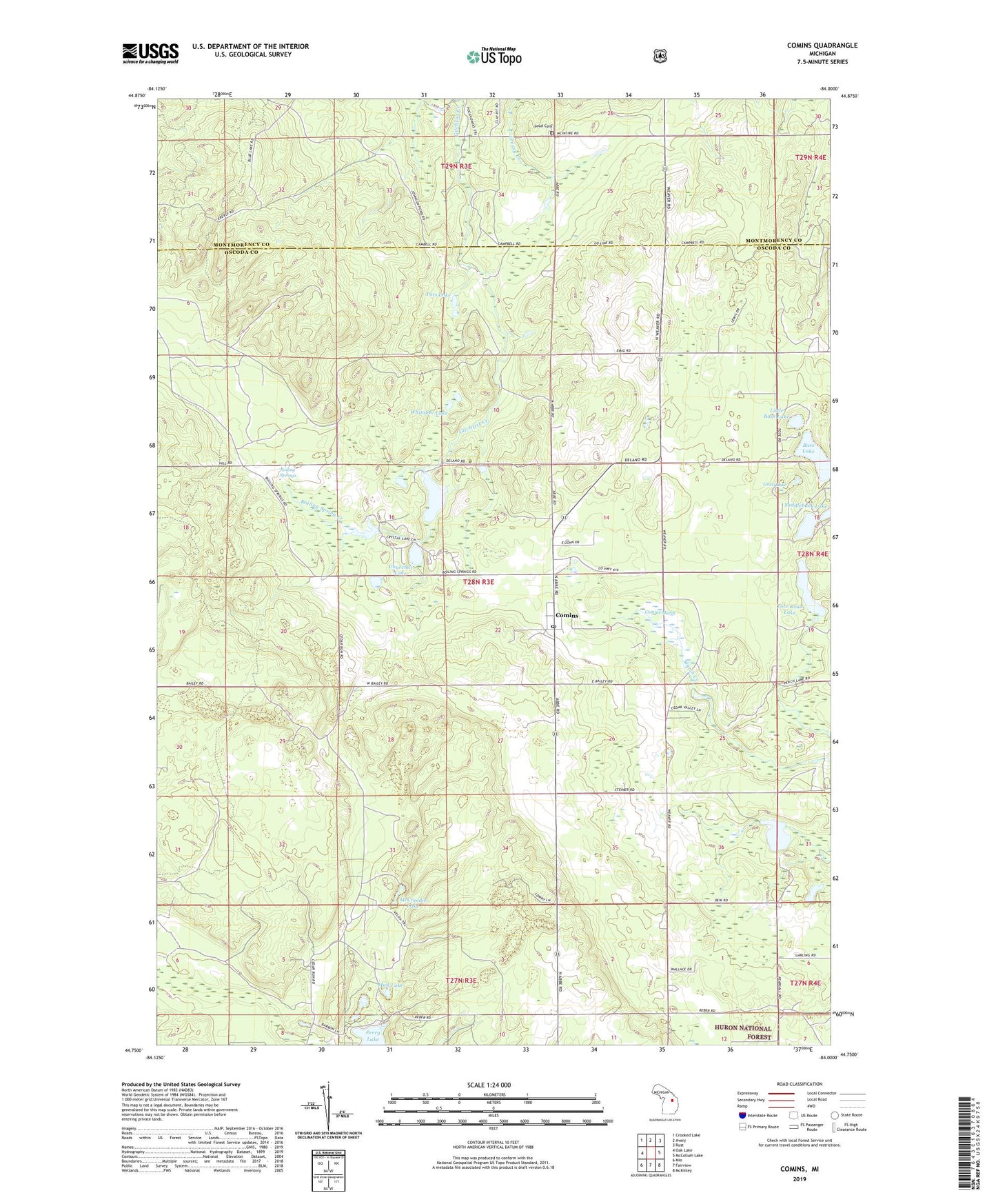 Comins Michigan US Topo Map Image