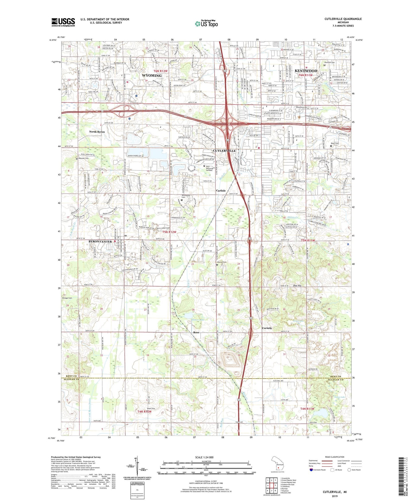 Cutlerville Michigan US Topo Map Image
