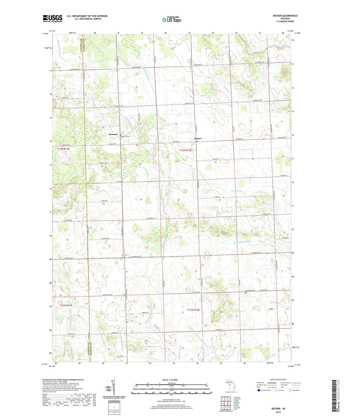 Decker Michigan US Topo Map Image