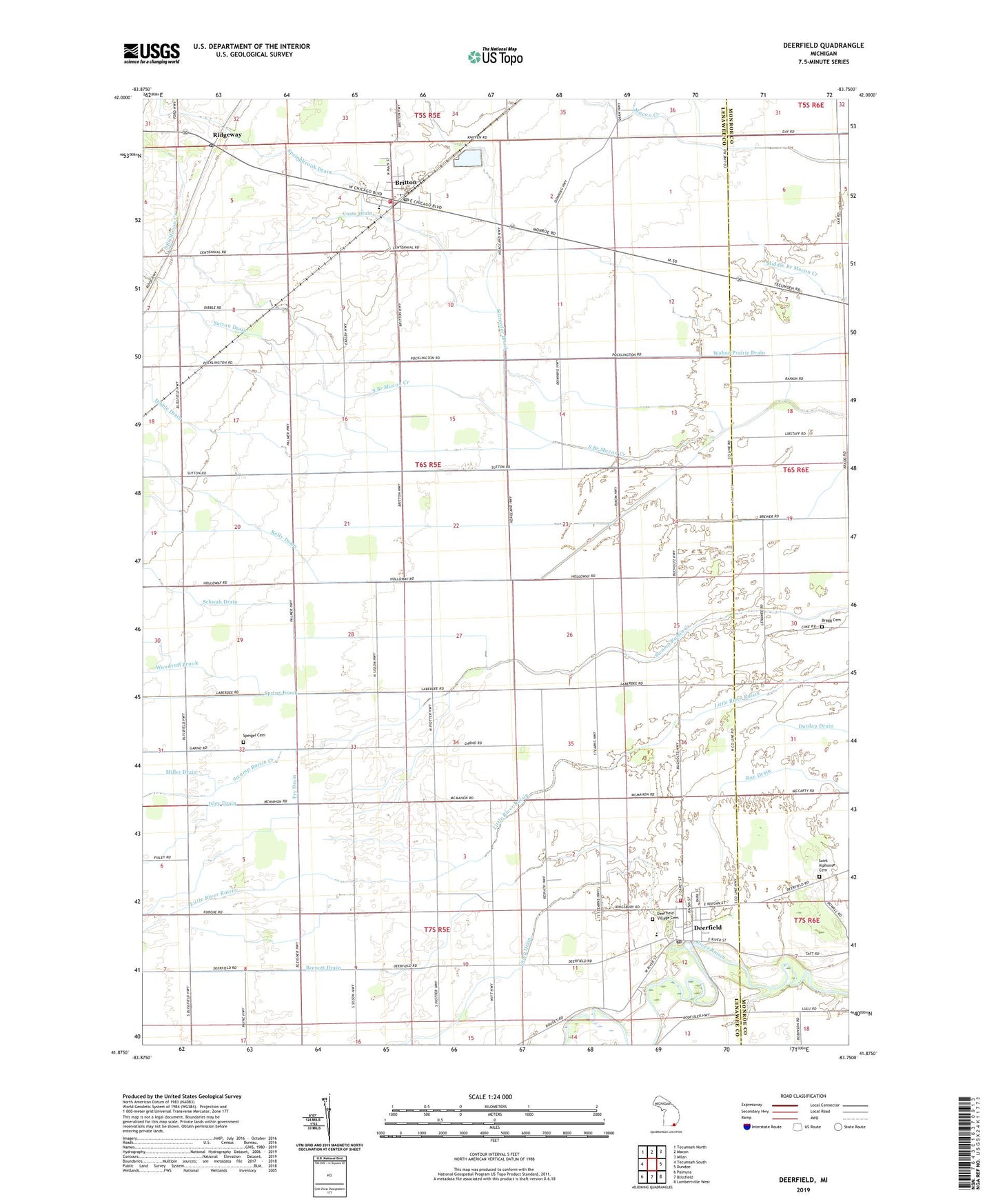 Deerfield Michigan US Topo Map Image