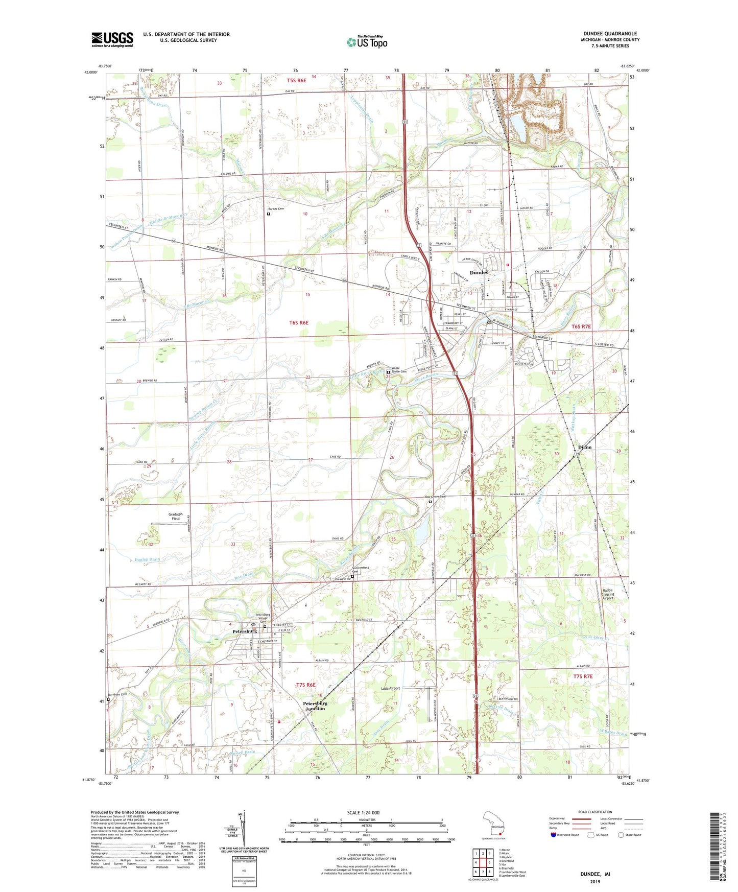 Dundee Michigan US Topo Map Image