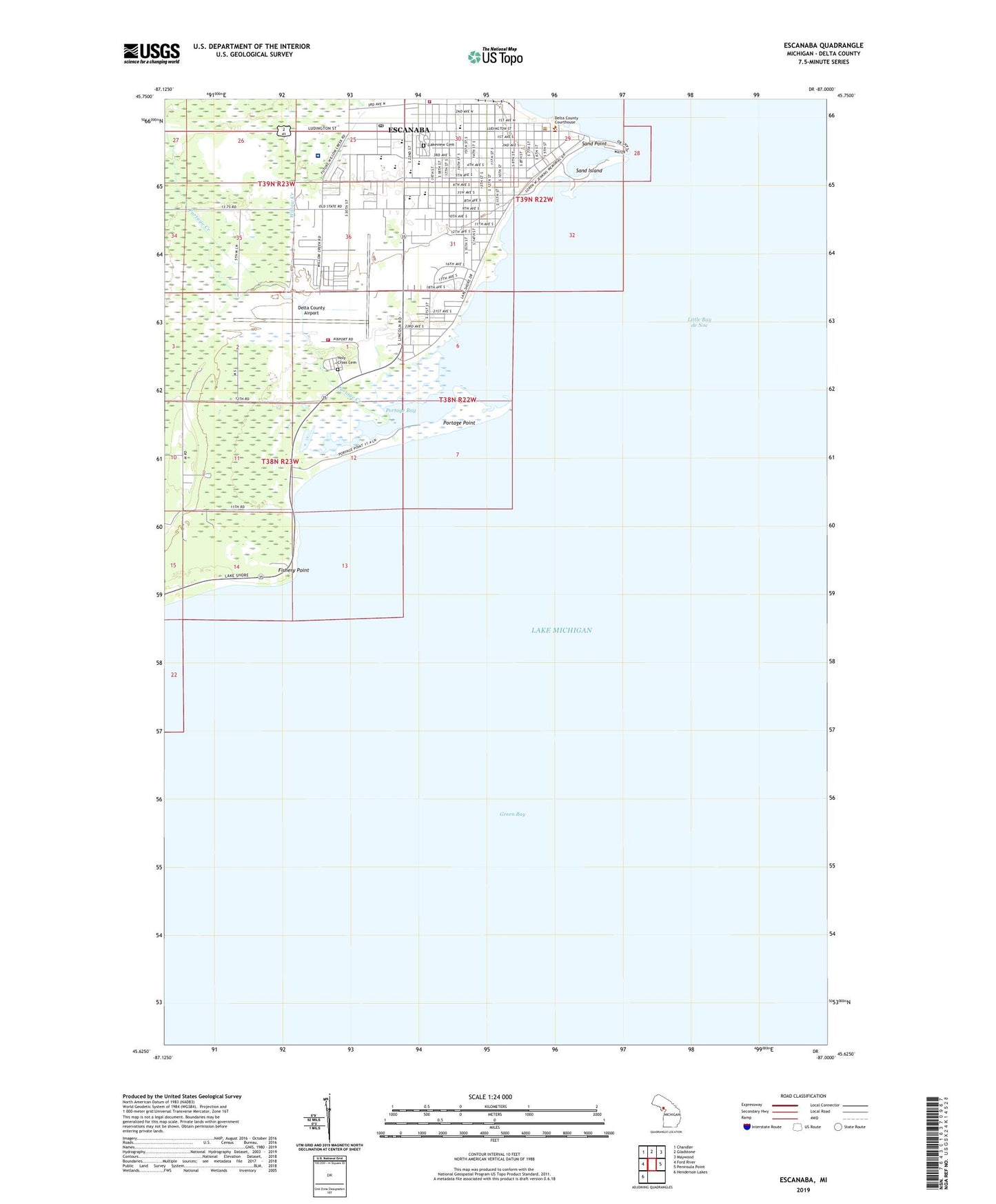 Escanaba Michigan US Topo Map Image