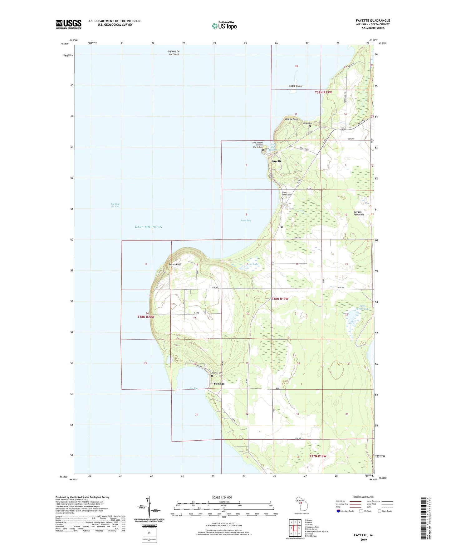 Fayette Michigan US Topo Map Image