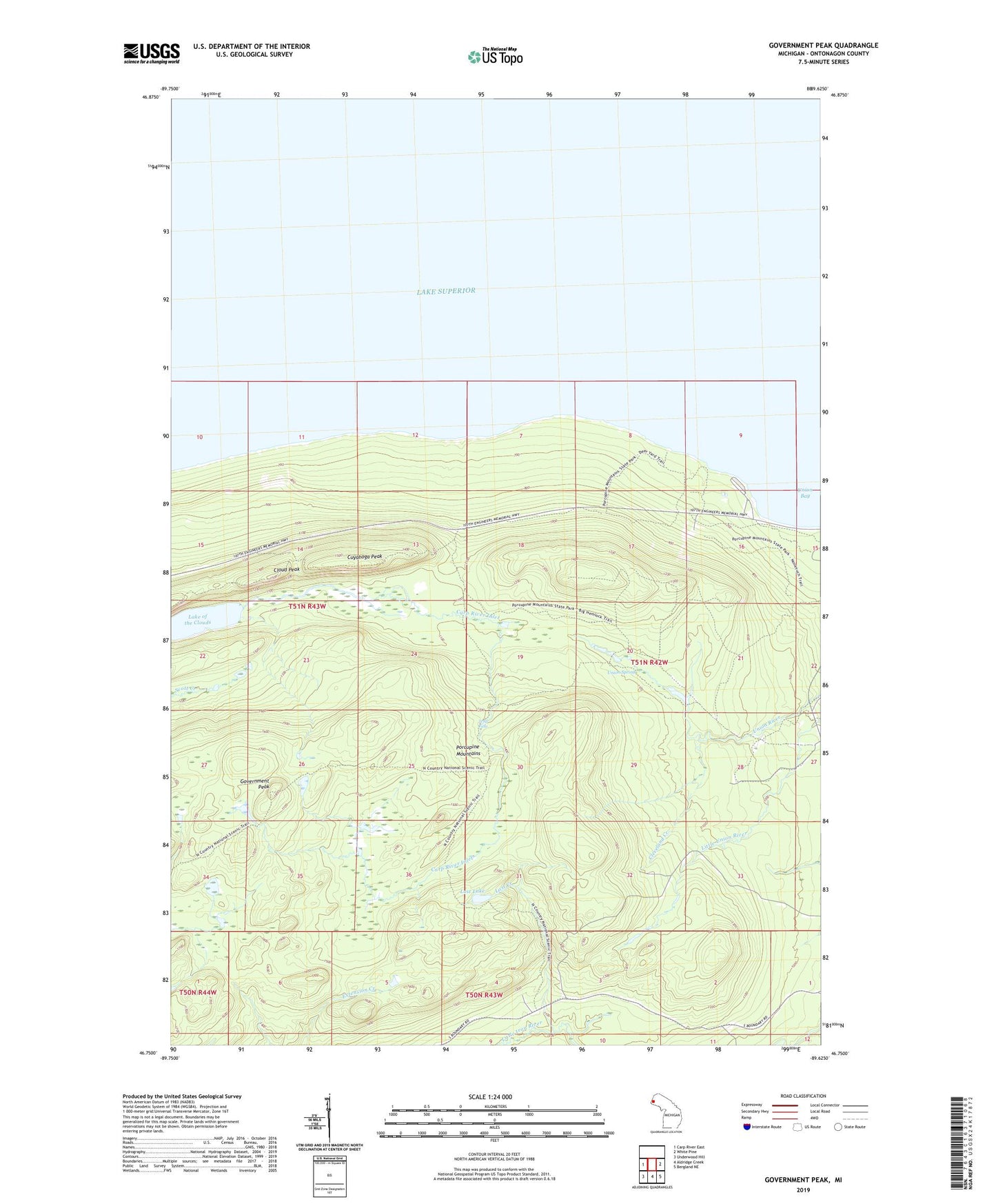Government Peak Michigan US Topo Map Image