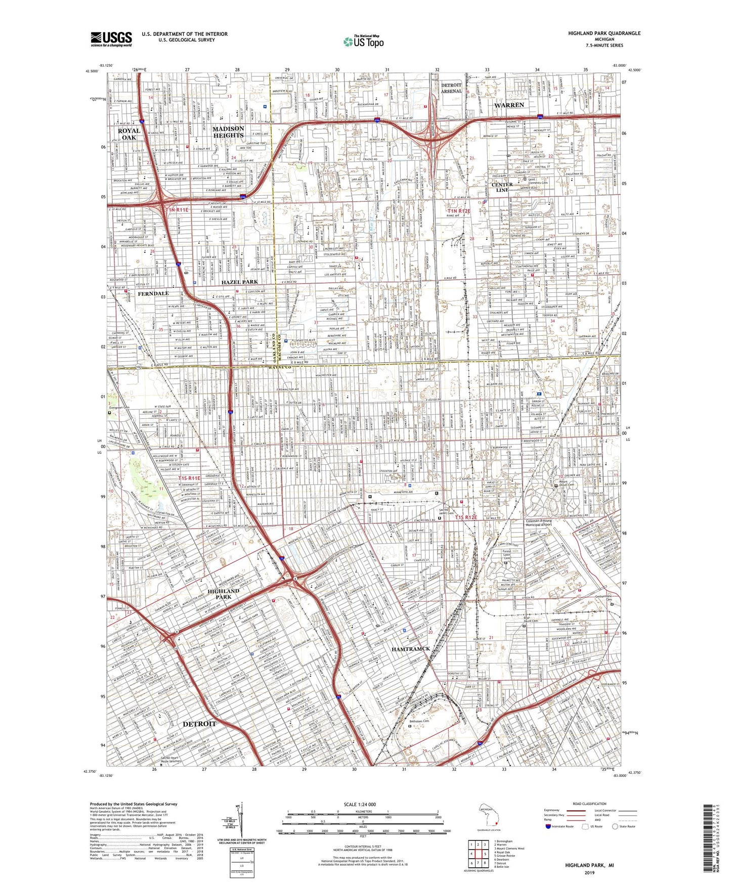 Highland Park Michigan US Topo Map Image