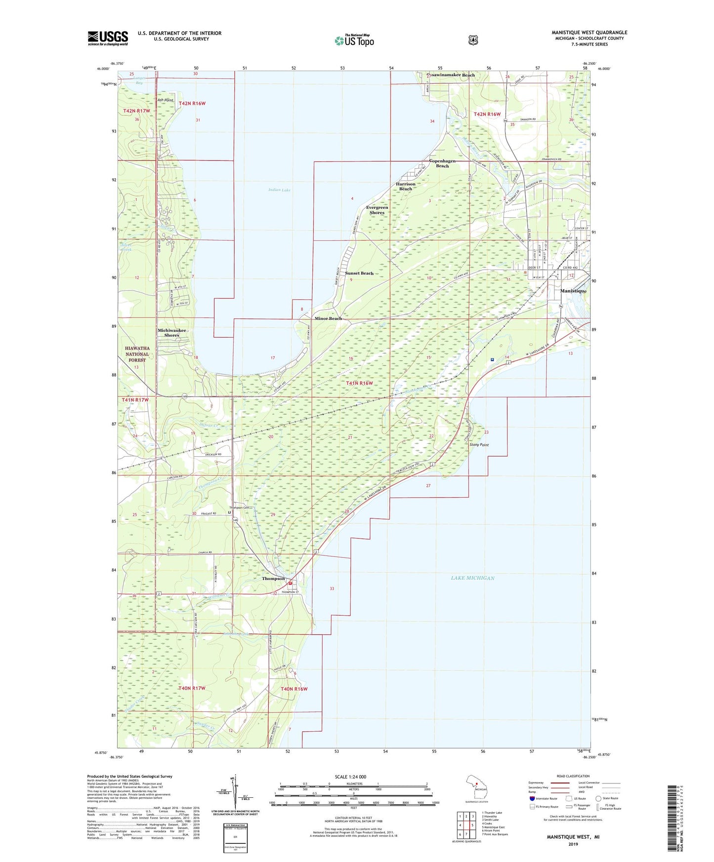 Manistique West Michigan US Topo Map Image