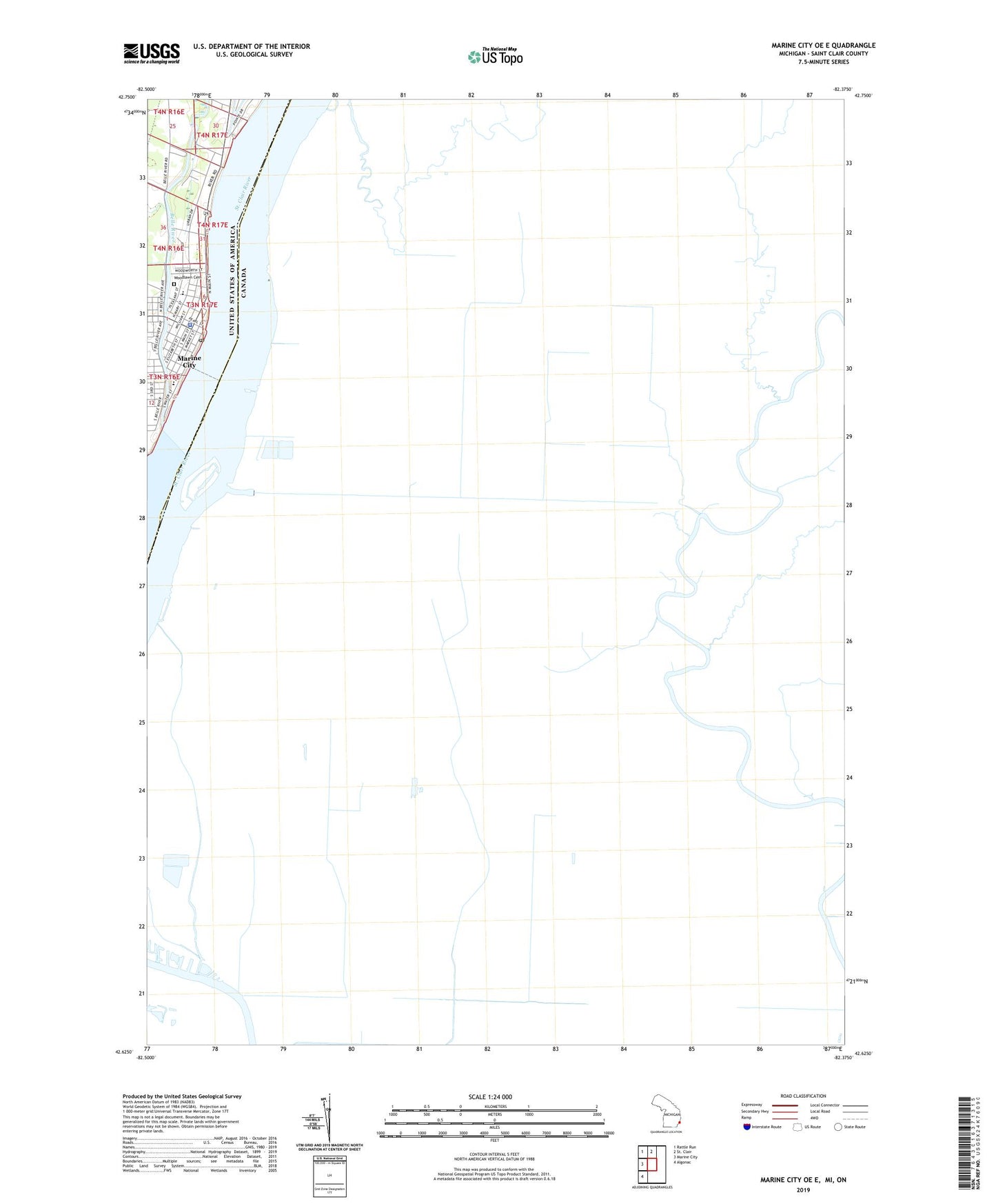 Marine City OE E Michigan US Topo Map Image