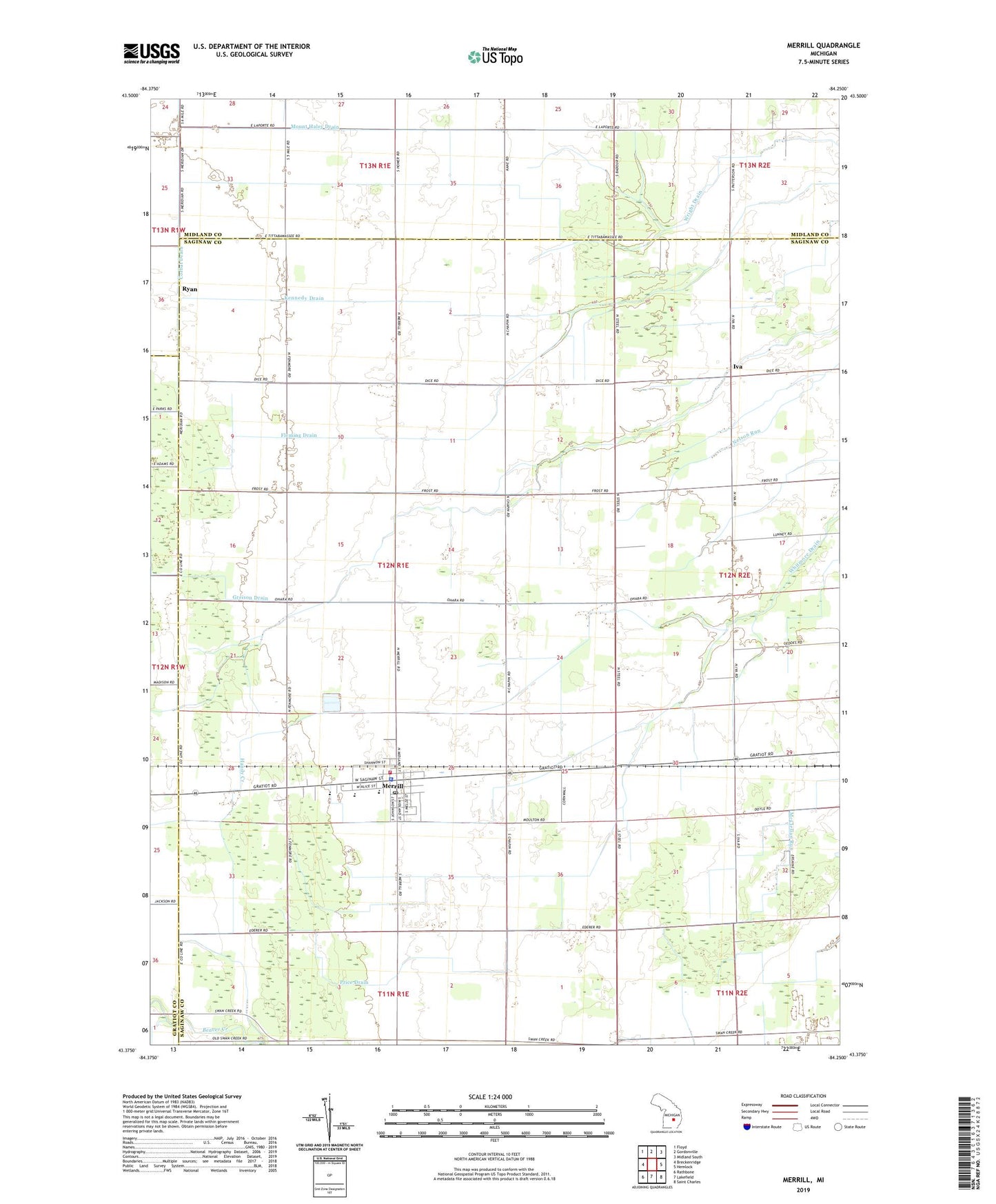 Merrill Michigan US Topo Map Image