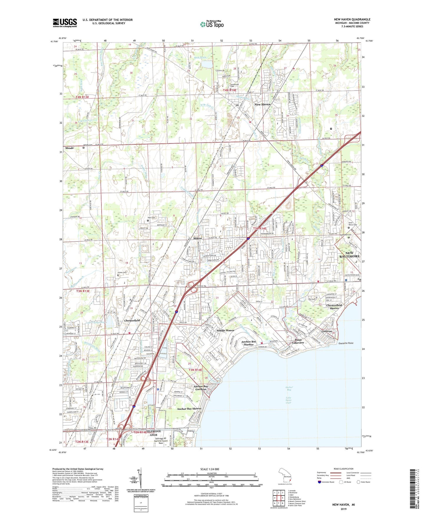 New Haven Michigan US Topo Map Image