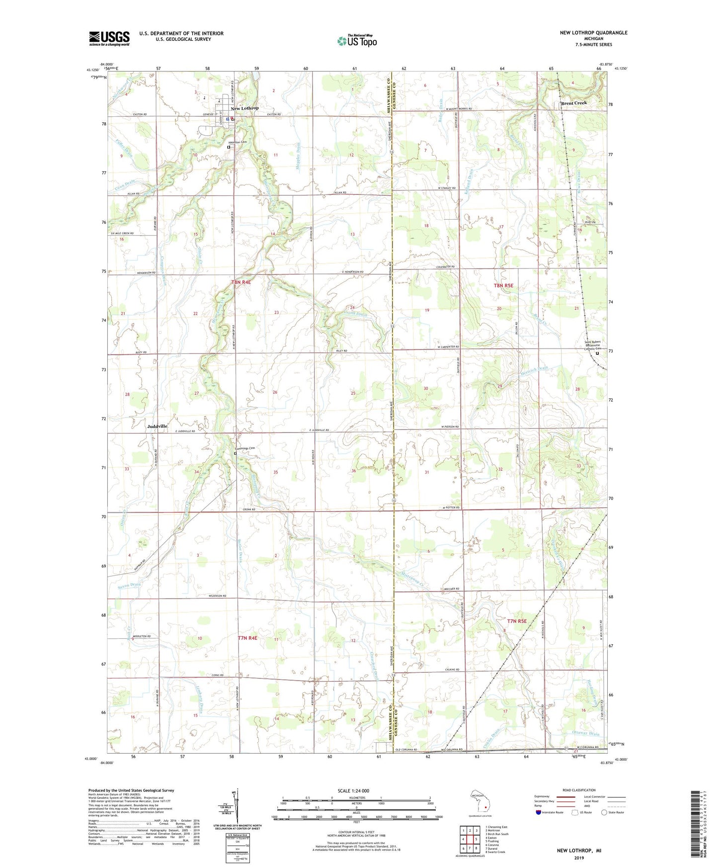 New Lothrop Michigan US Topo Map Image