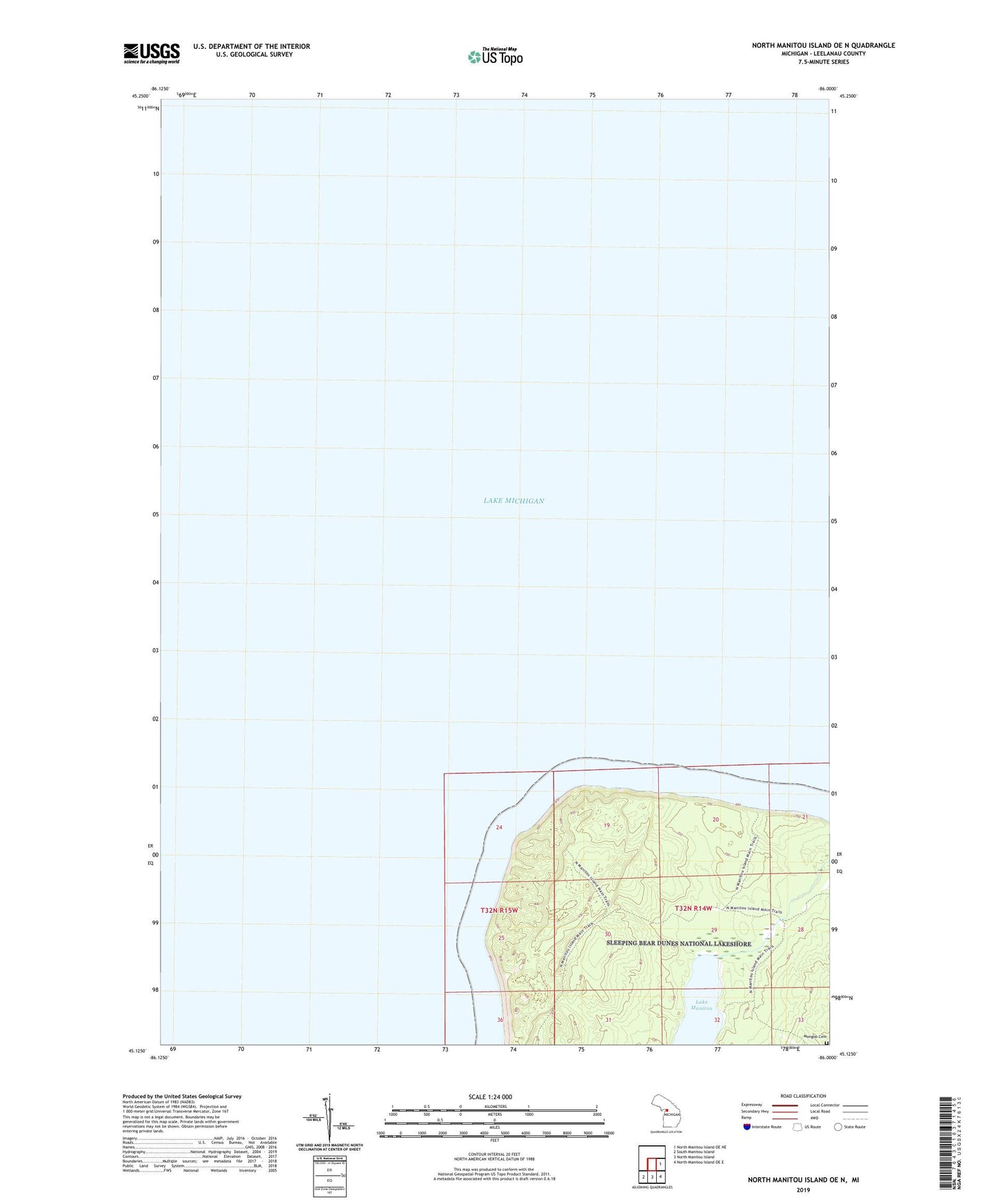 North Manitou Island OE N Michigan US Topo Map Image