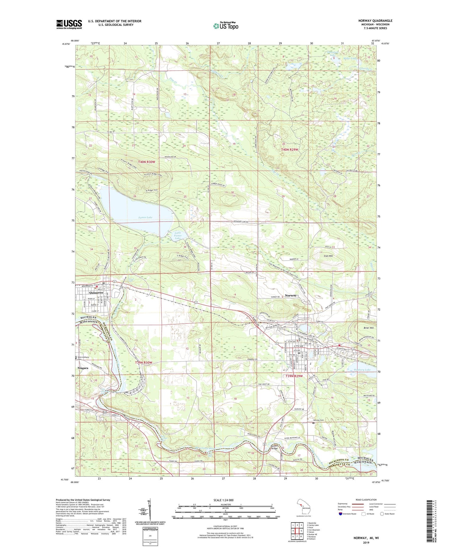 Norway Michigan US Topo Map Image