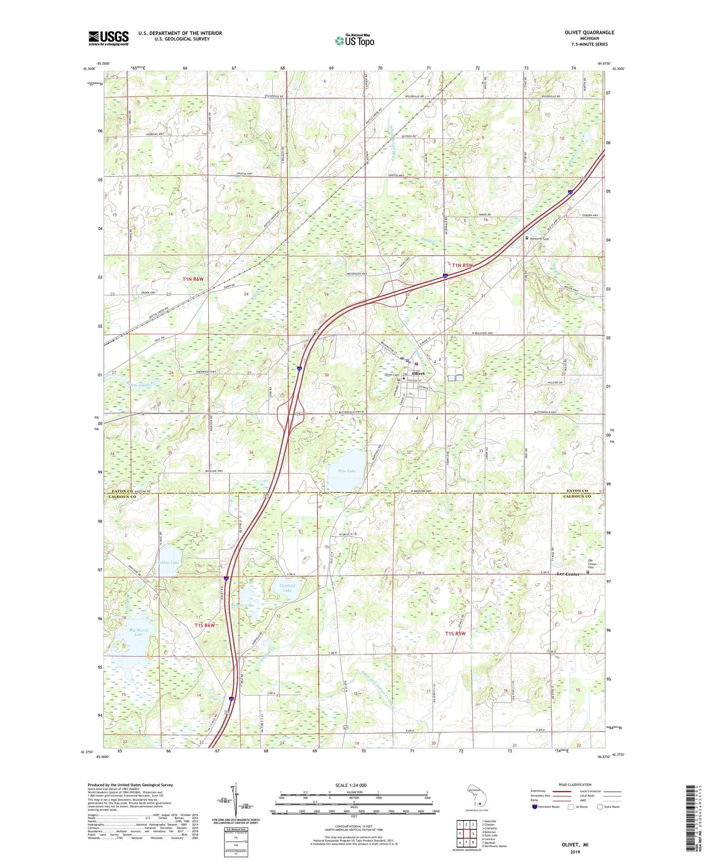 Olivet Michigan US Topo Map Image