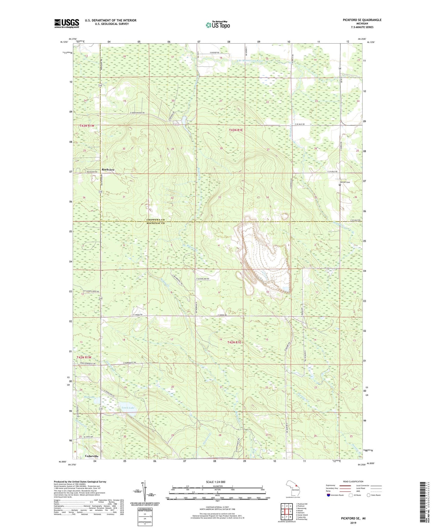 Pickford SE Michigan US Topo Map Image