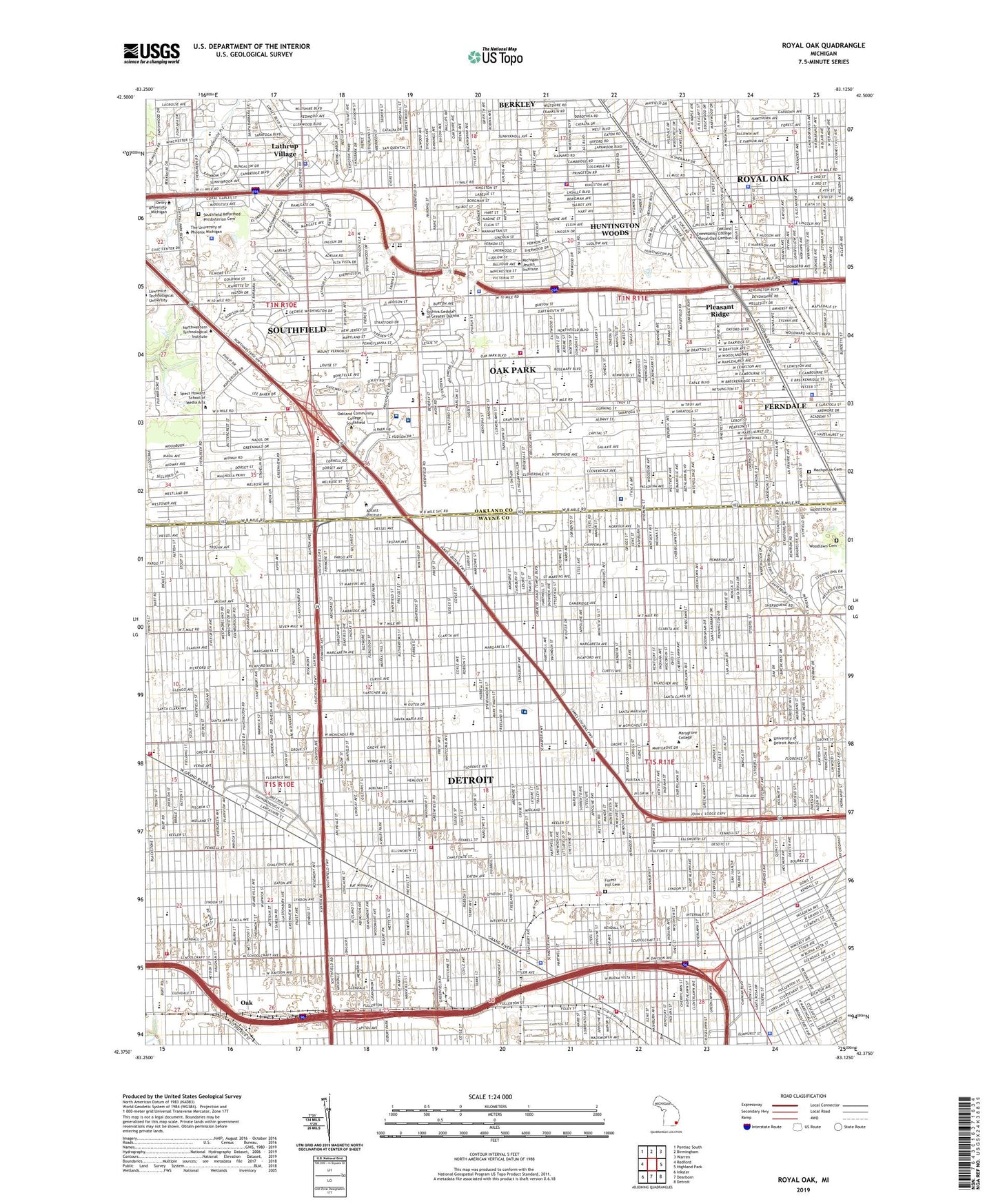Royal Oak Michigan US Topo Map Image