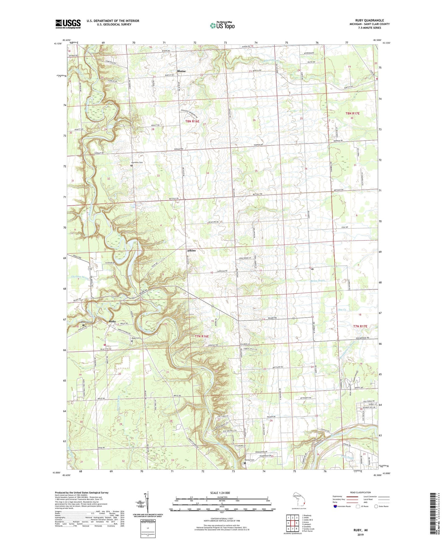 Ruby Michigan US Topo Map Image
