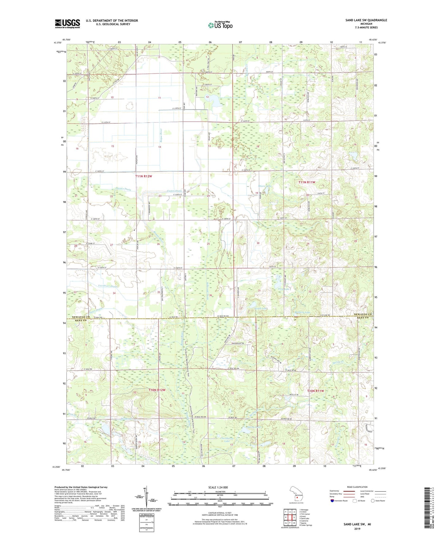 Sand Lake SW Michigan US Topo Map Image