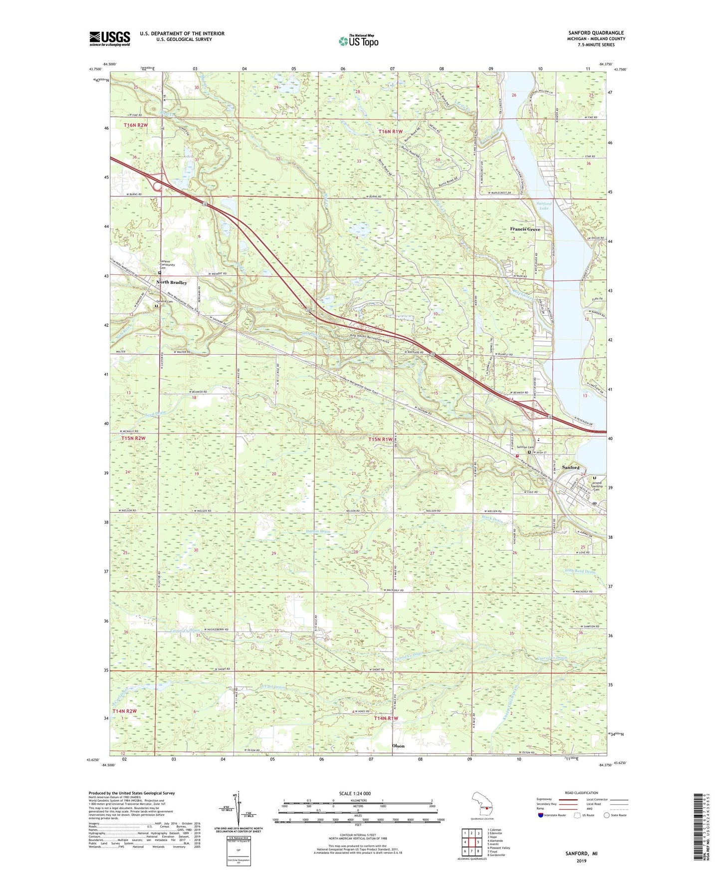 Sanford Michigan US Topo Map Image
