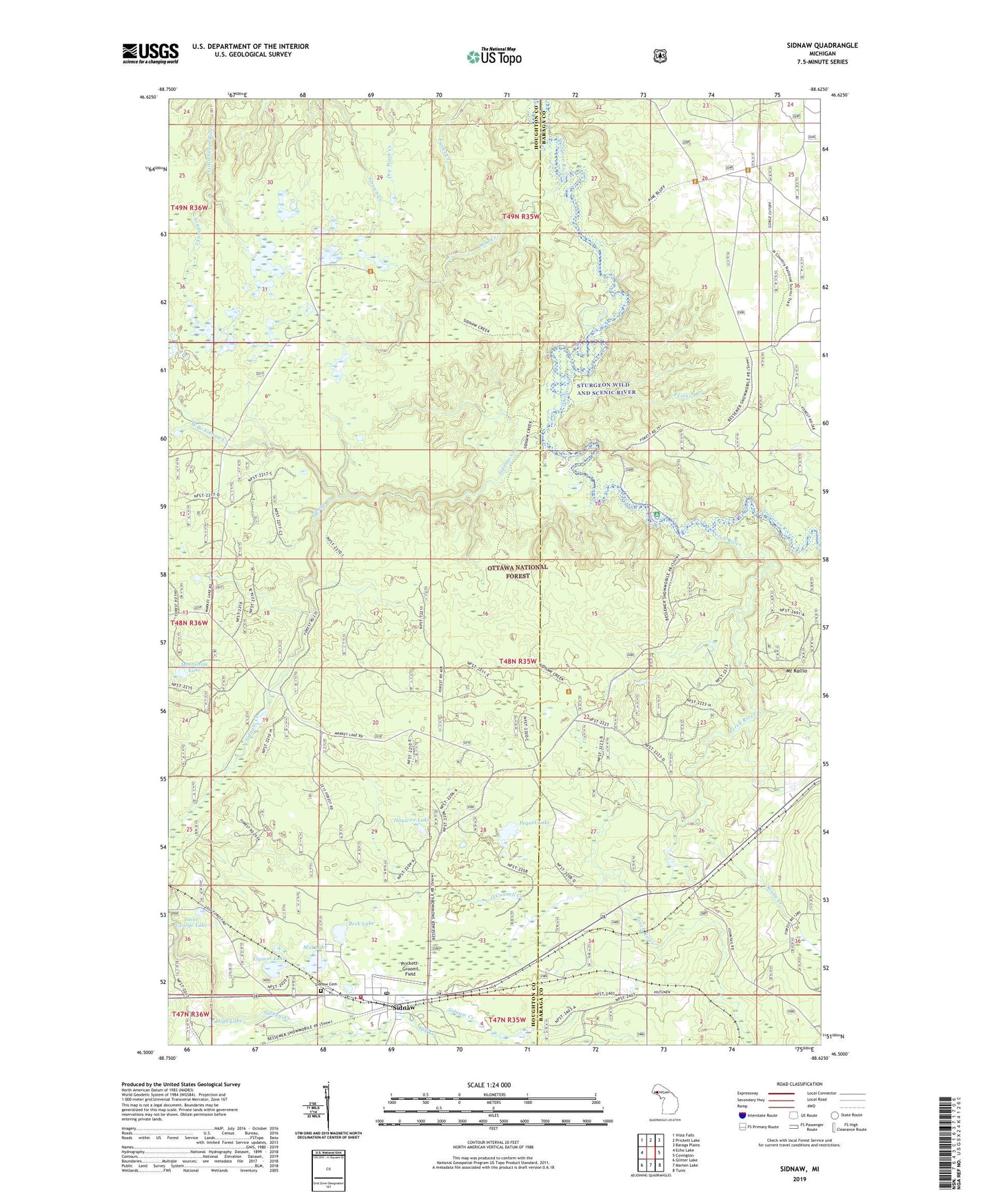 Sidnaw Michigan US Topo Map Image
