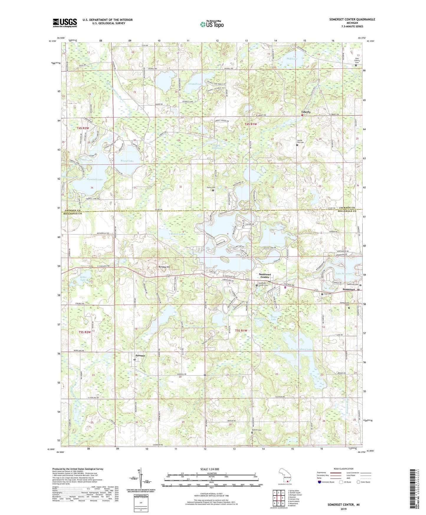 Somerset Center Michigan US Topo Map Image