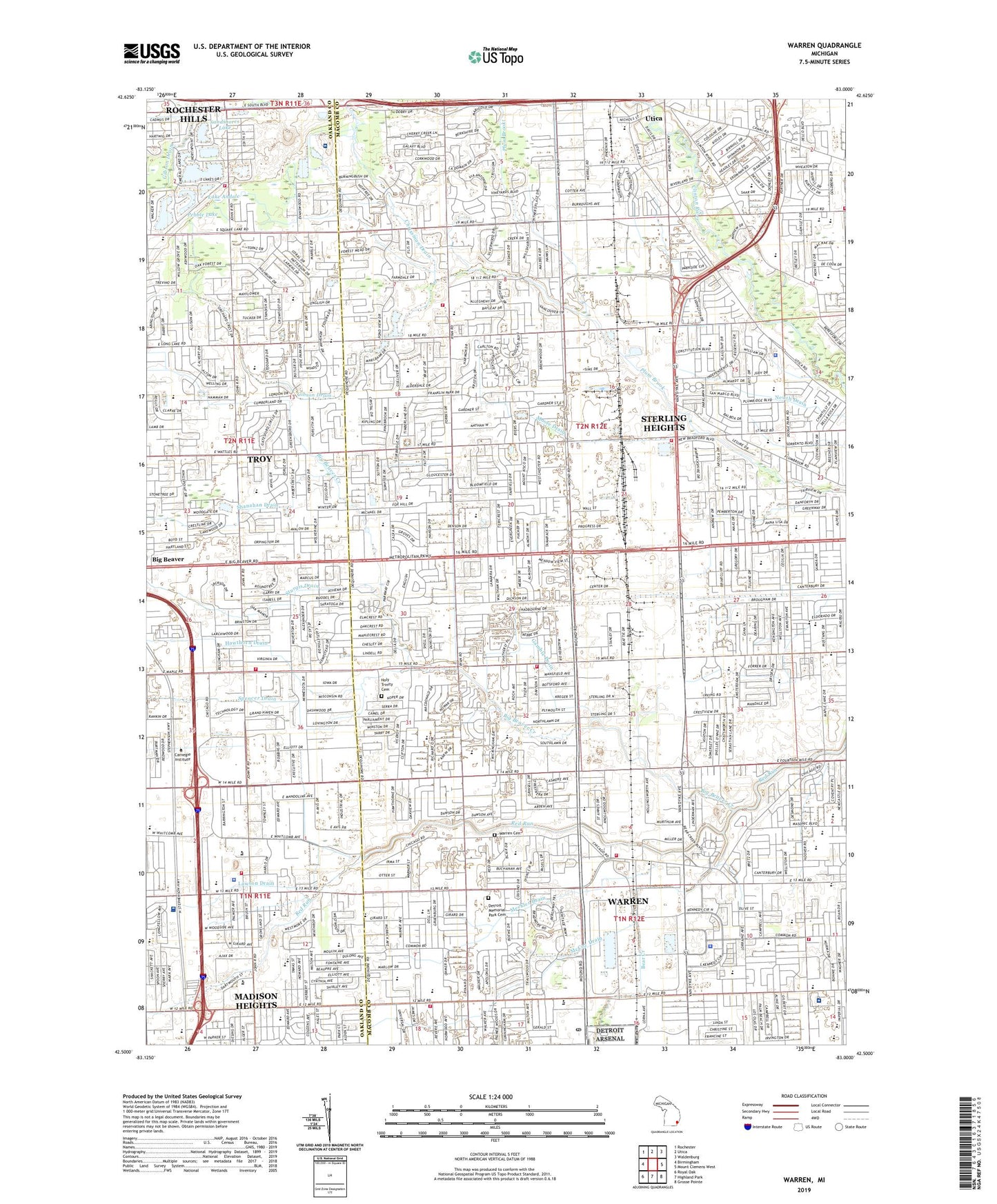 Warren Michigan US Topo Map Image