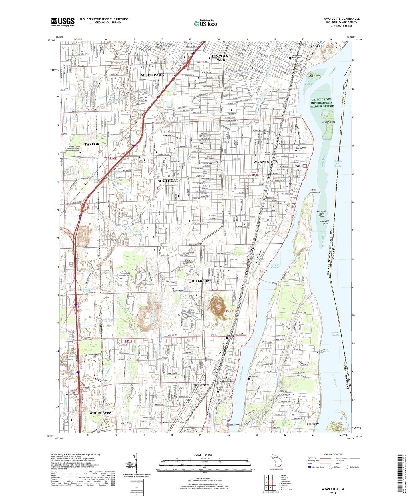 Wyandotte Michigan US Topo Map Image