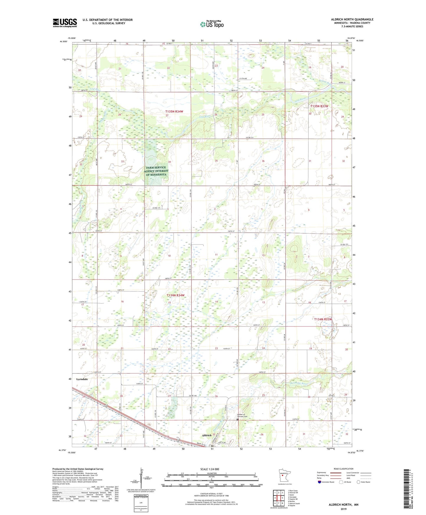 Aldrich North Minnesota US Topo Map Image
