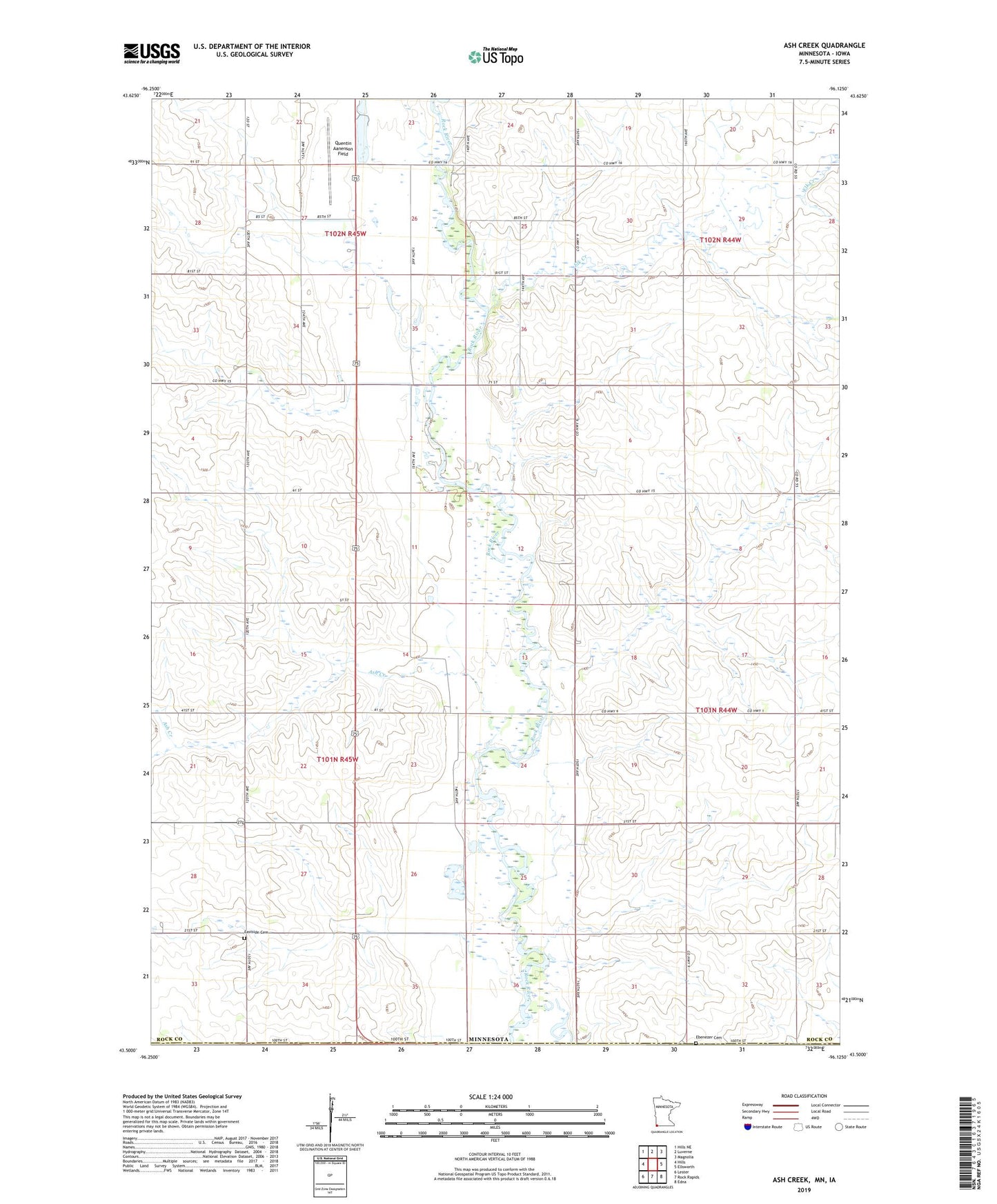 Ash Creek Minnesota US Topo Map Image
