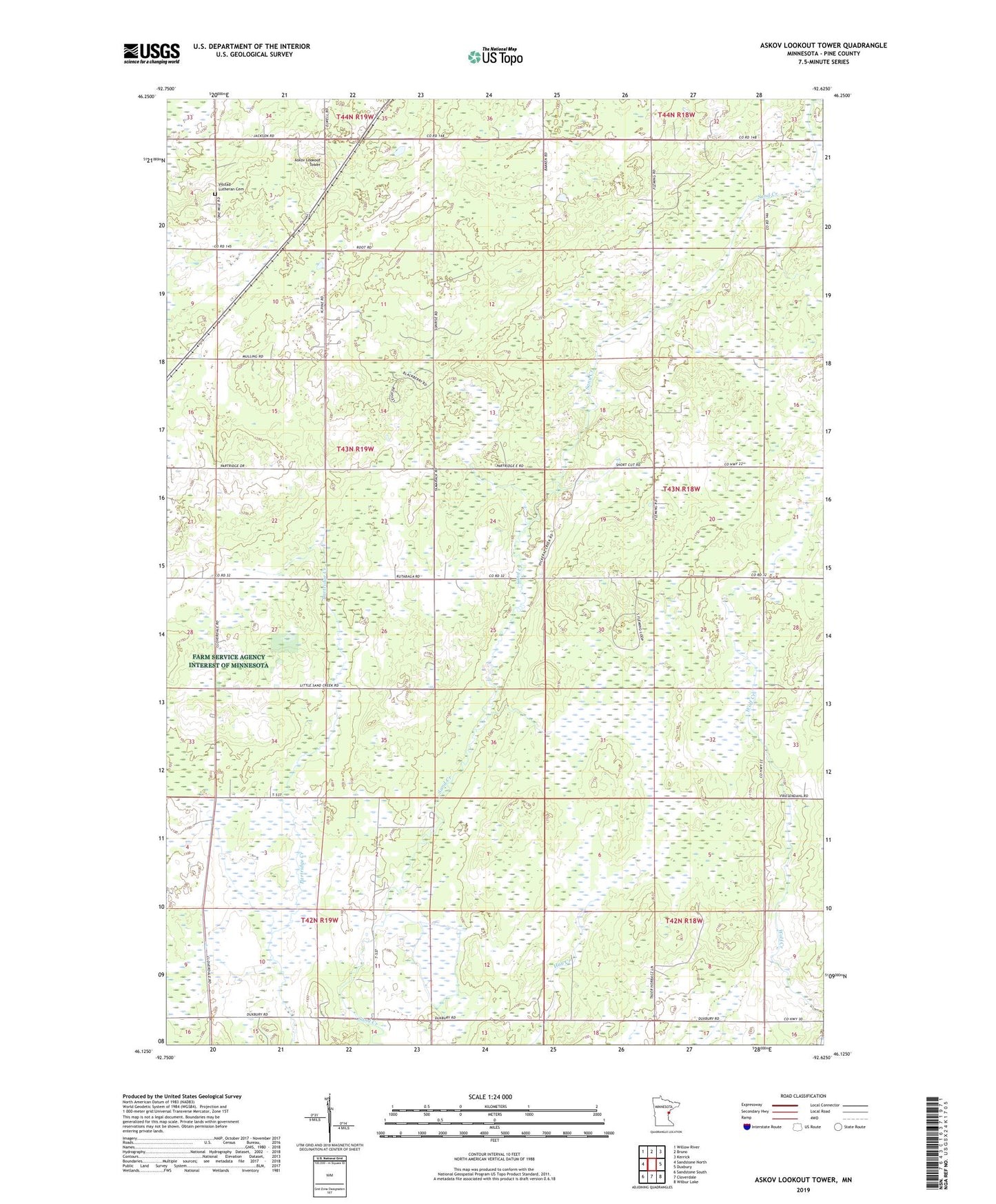 Askov Lookout Tower Minnesota US Topo Map Image
