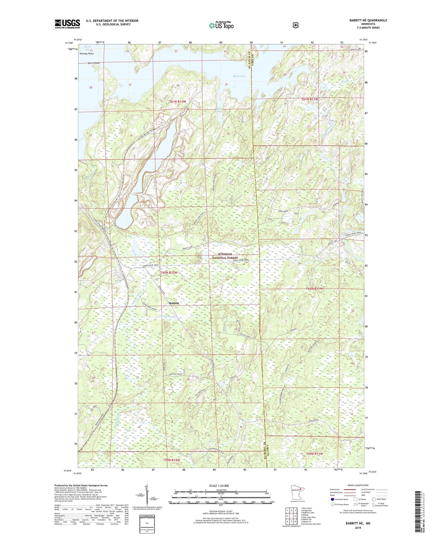 Babbitt NE Minnesota US Topo Map Image