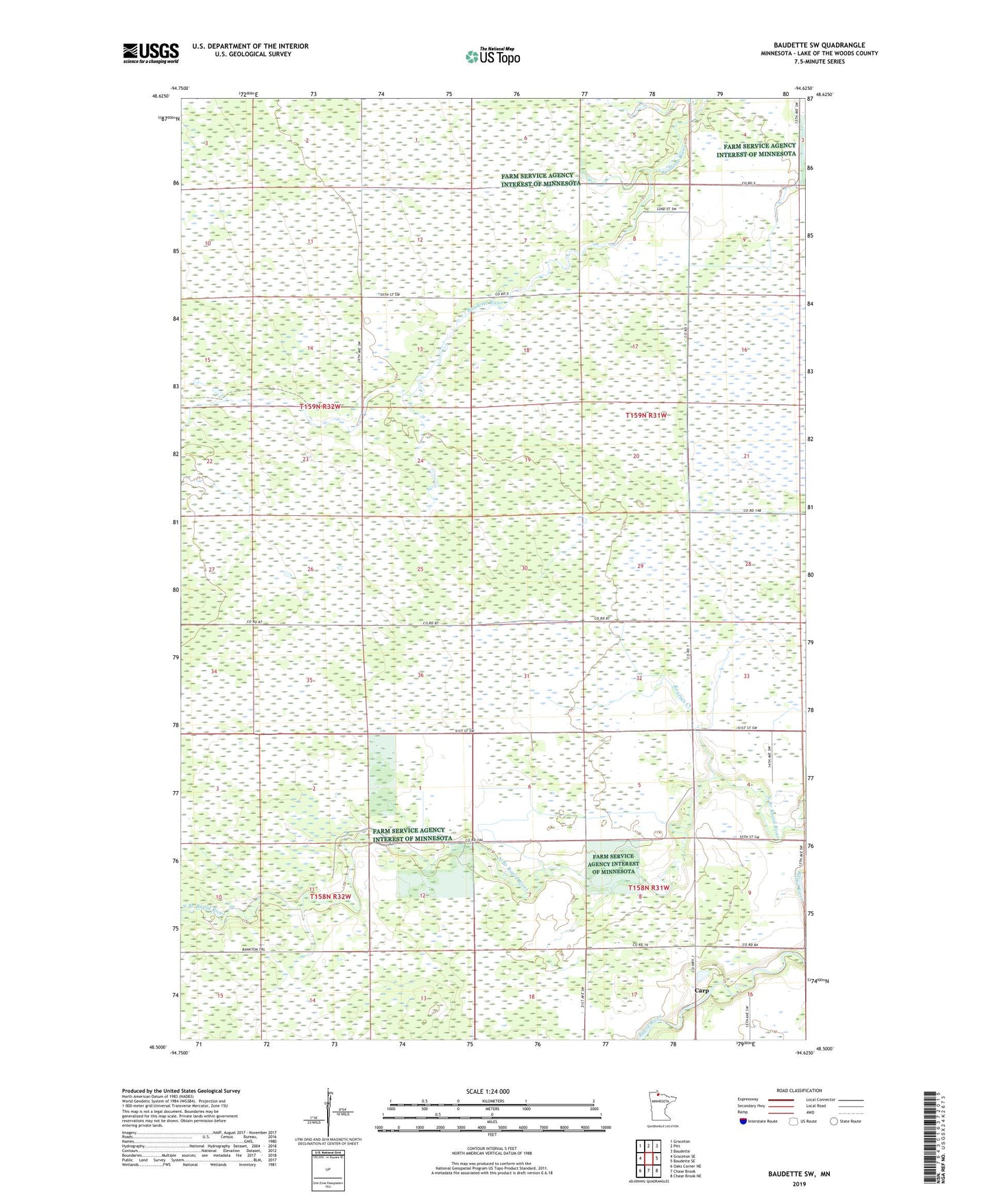 Baudette SW Minnesota US Topo Map Image