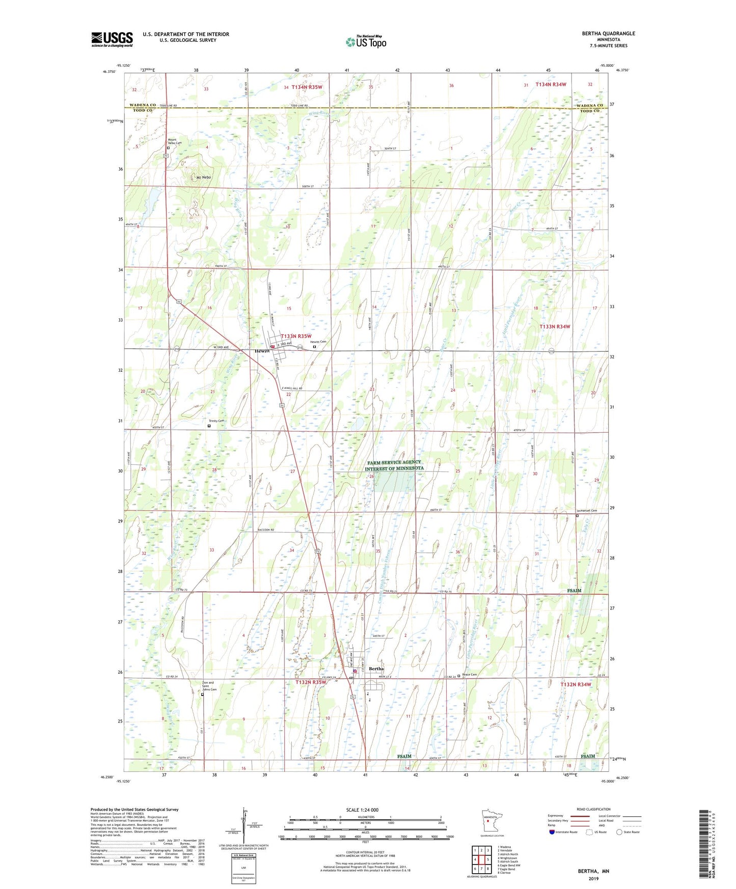 Bertha Minnesota US Topo Map Image