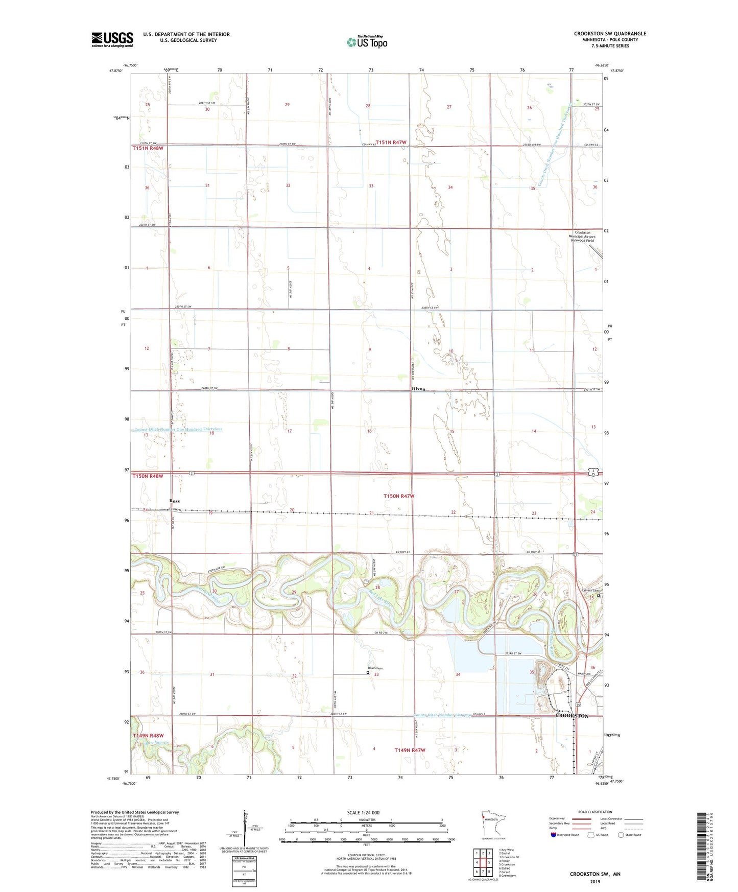 Crookston SW Minnesota US Topo Map Image