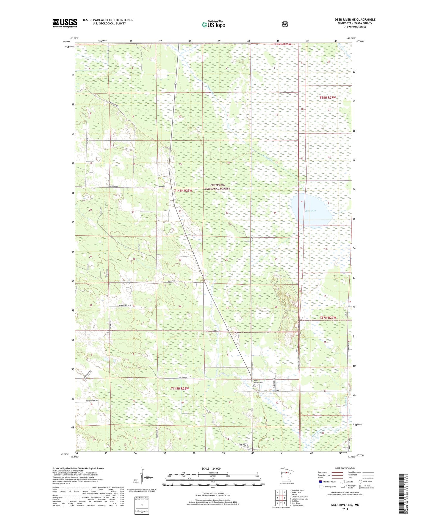 Deer River NE Minnesota US Topo Map Image