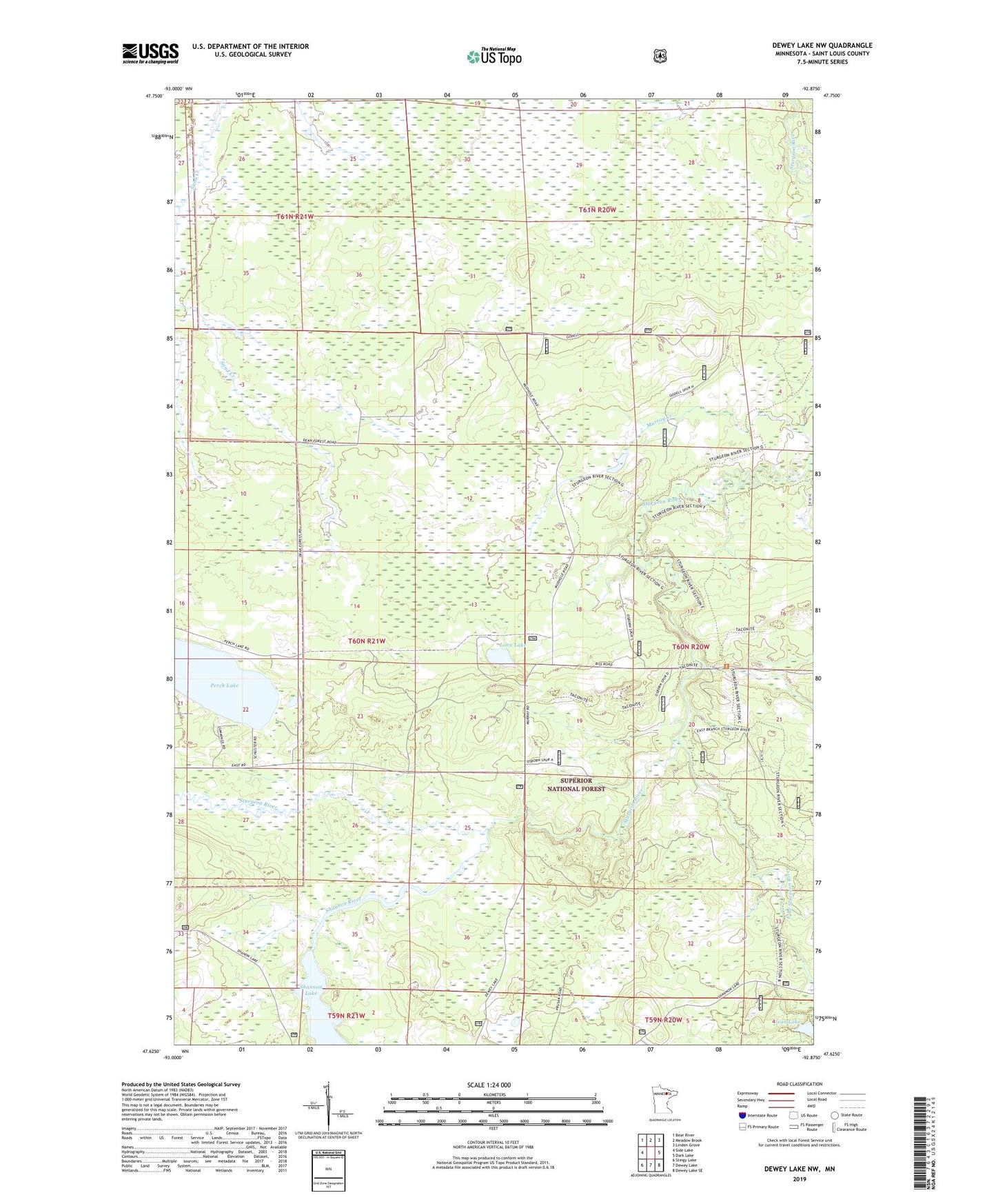Dewey Lake NW Minnesota US Topo Map Image