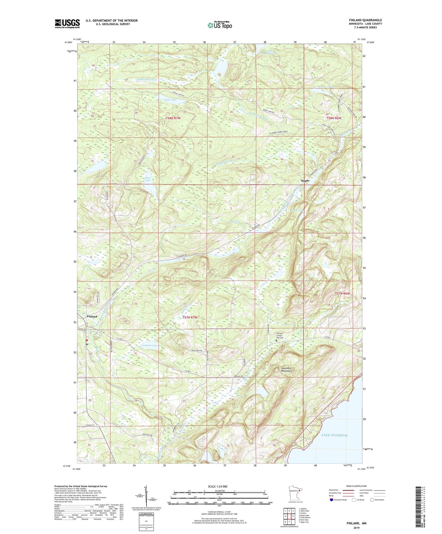 Finland Minnesota US Topo Map Image