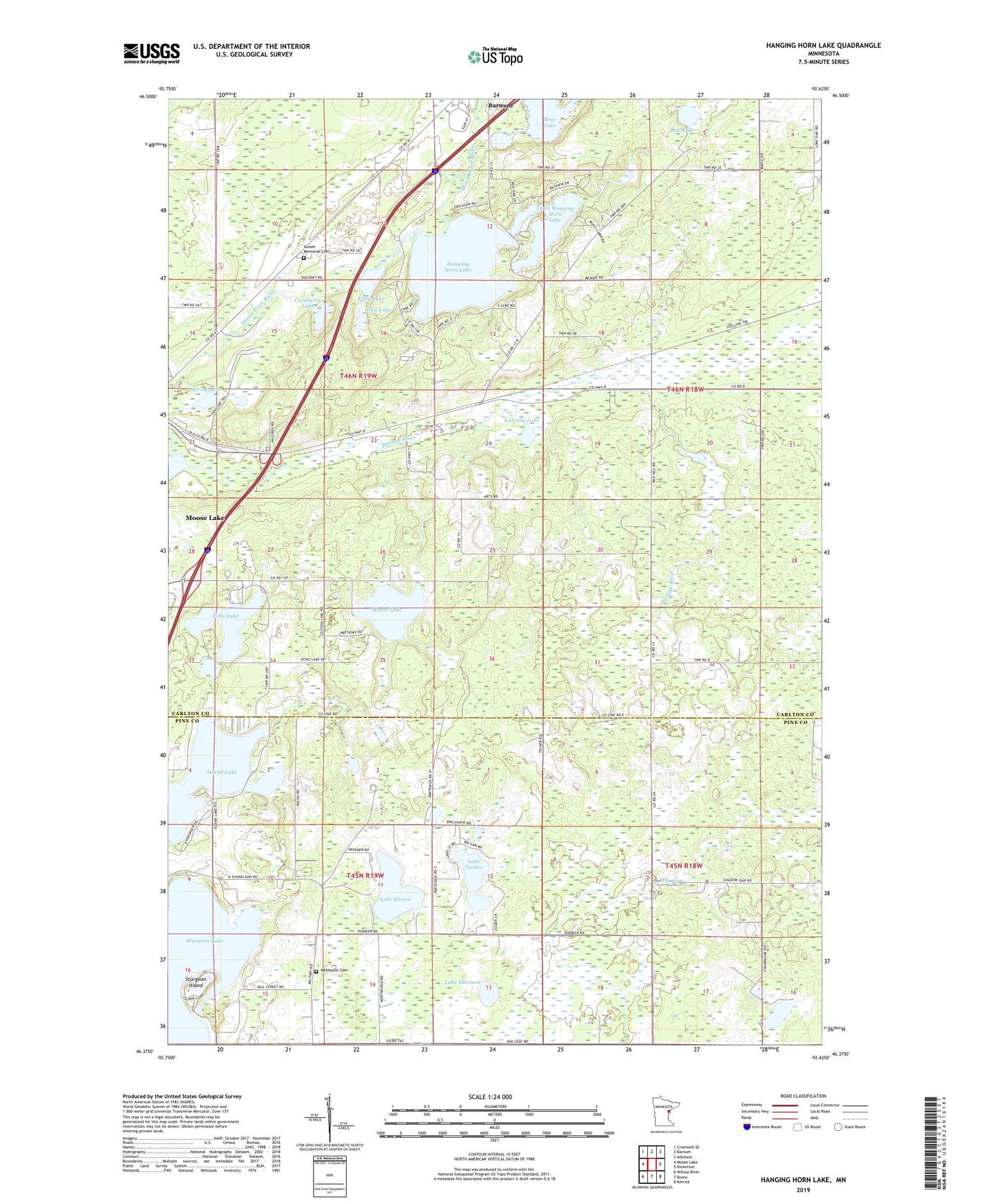 Hanging Horn Lake Minnesota US Topo Map Image