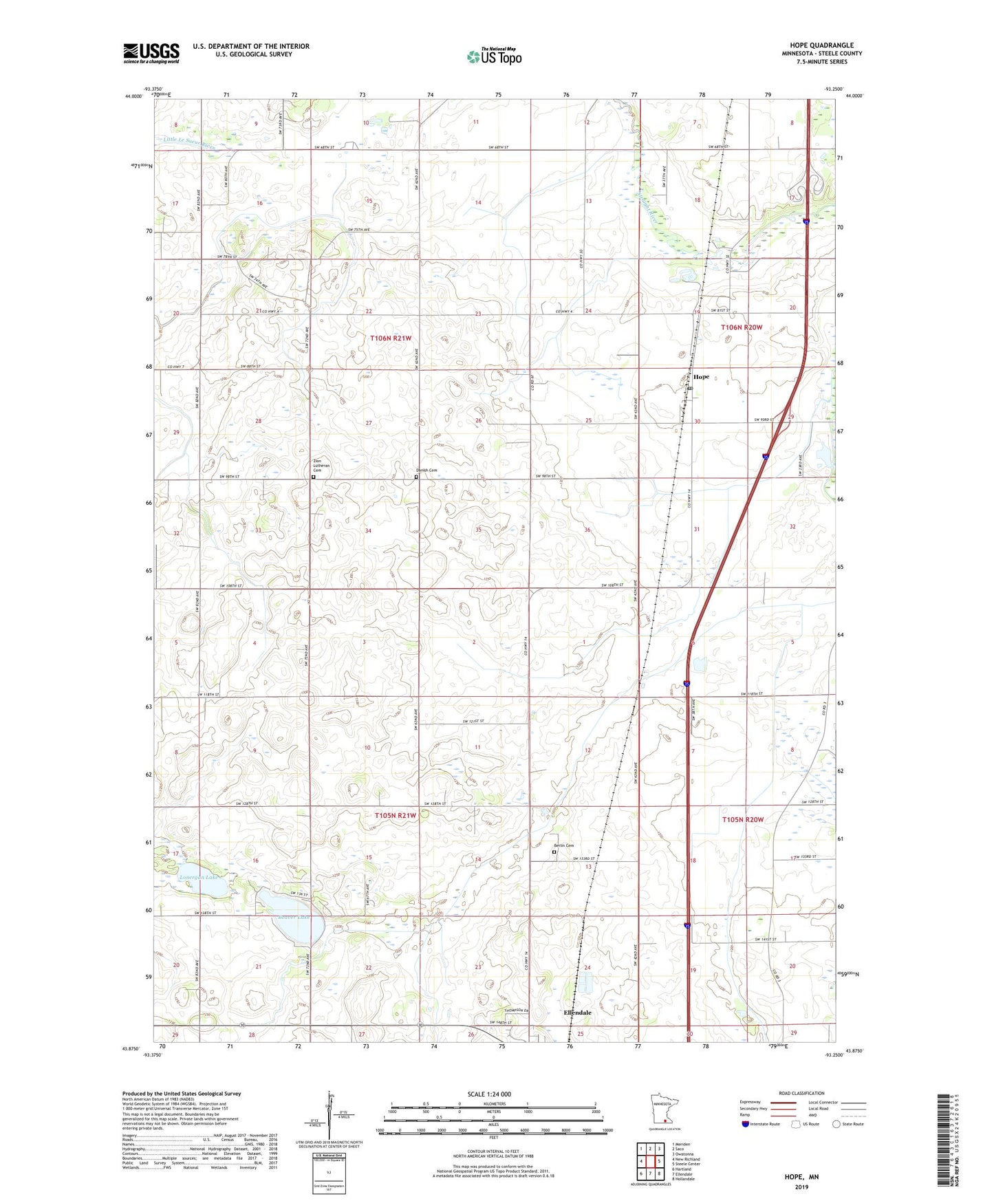 Hope Minnesota US Topo Map Image