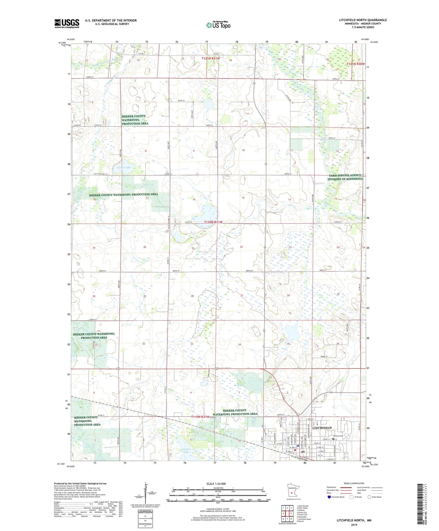 Litchfield North Minnesota US Topo Map Image