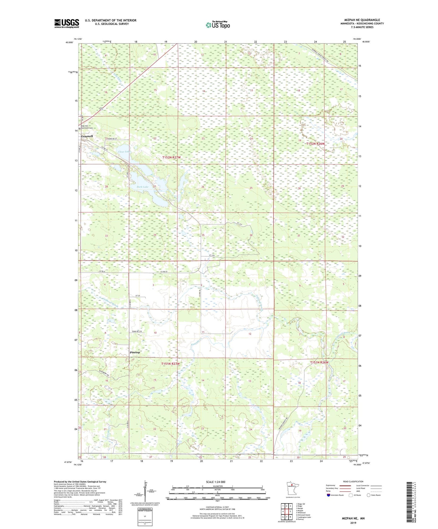 Mizpah NE Minnesota US Topo Map Image