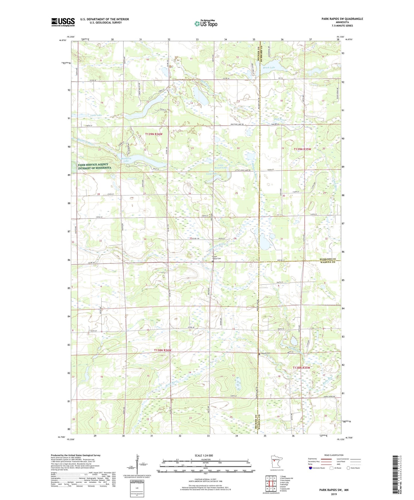 Park Rapids SW Minnesota US Topo Map Image