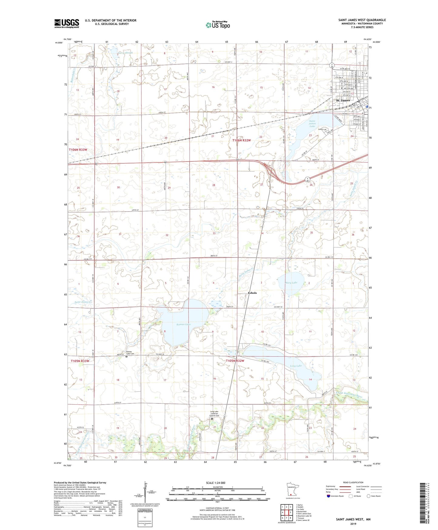 Saint James West Minnesota US Topo Map Image