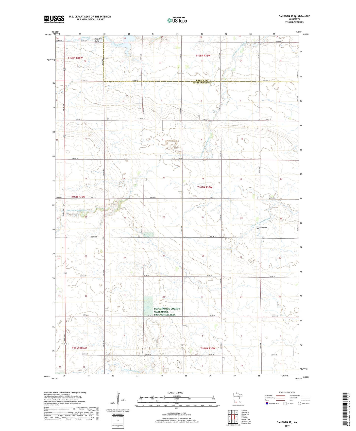 Sanborn SE Minnesota US Topo Map Image