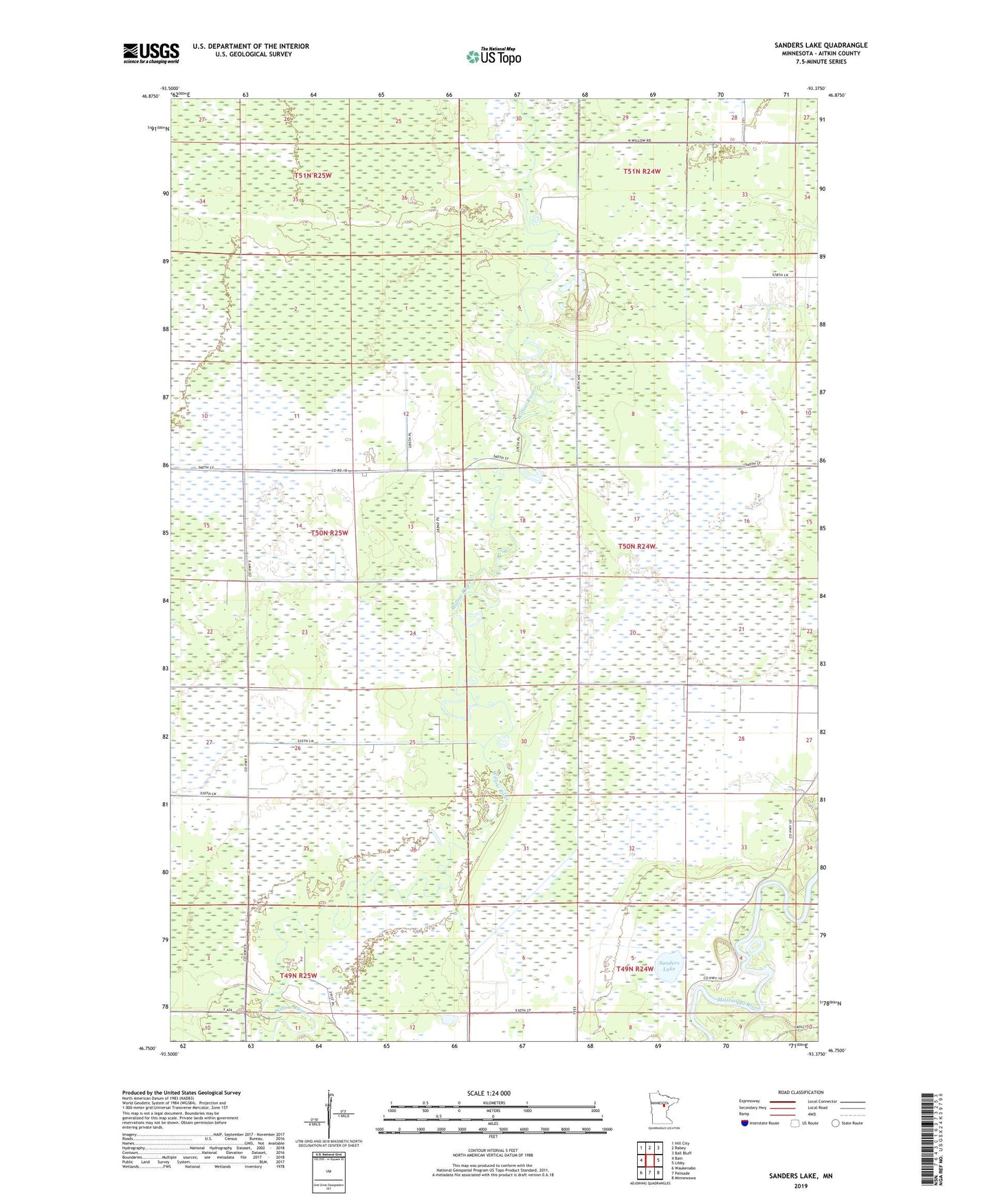 Sanders Lake Minnesota US Topo Map Image