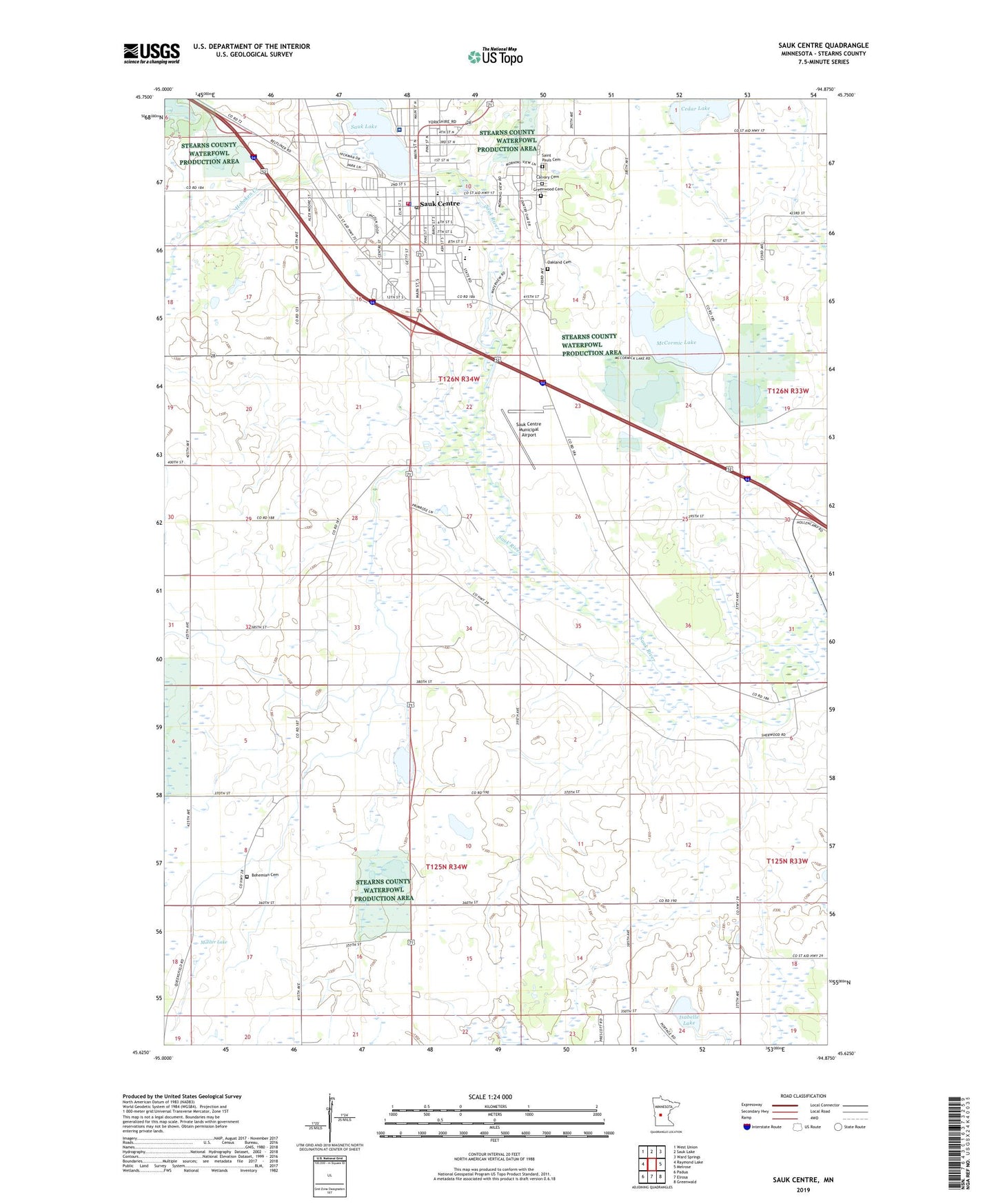 Sauk Centre Minnesota US Topo Map Image