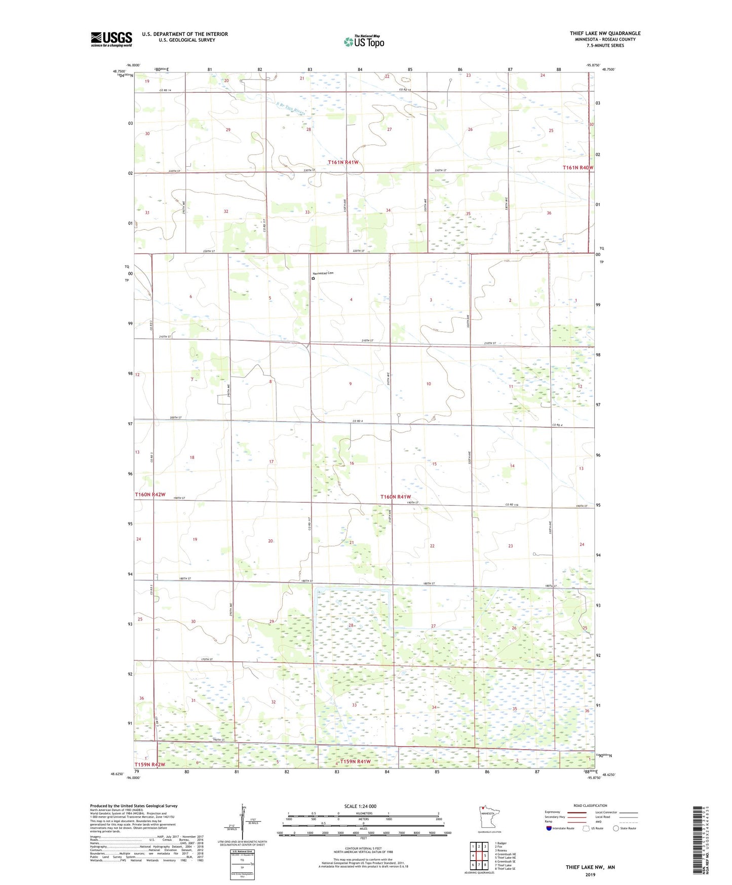 Thief Lake NW Minnesota US Topo Map Image