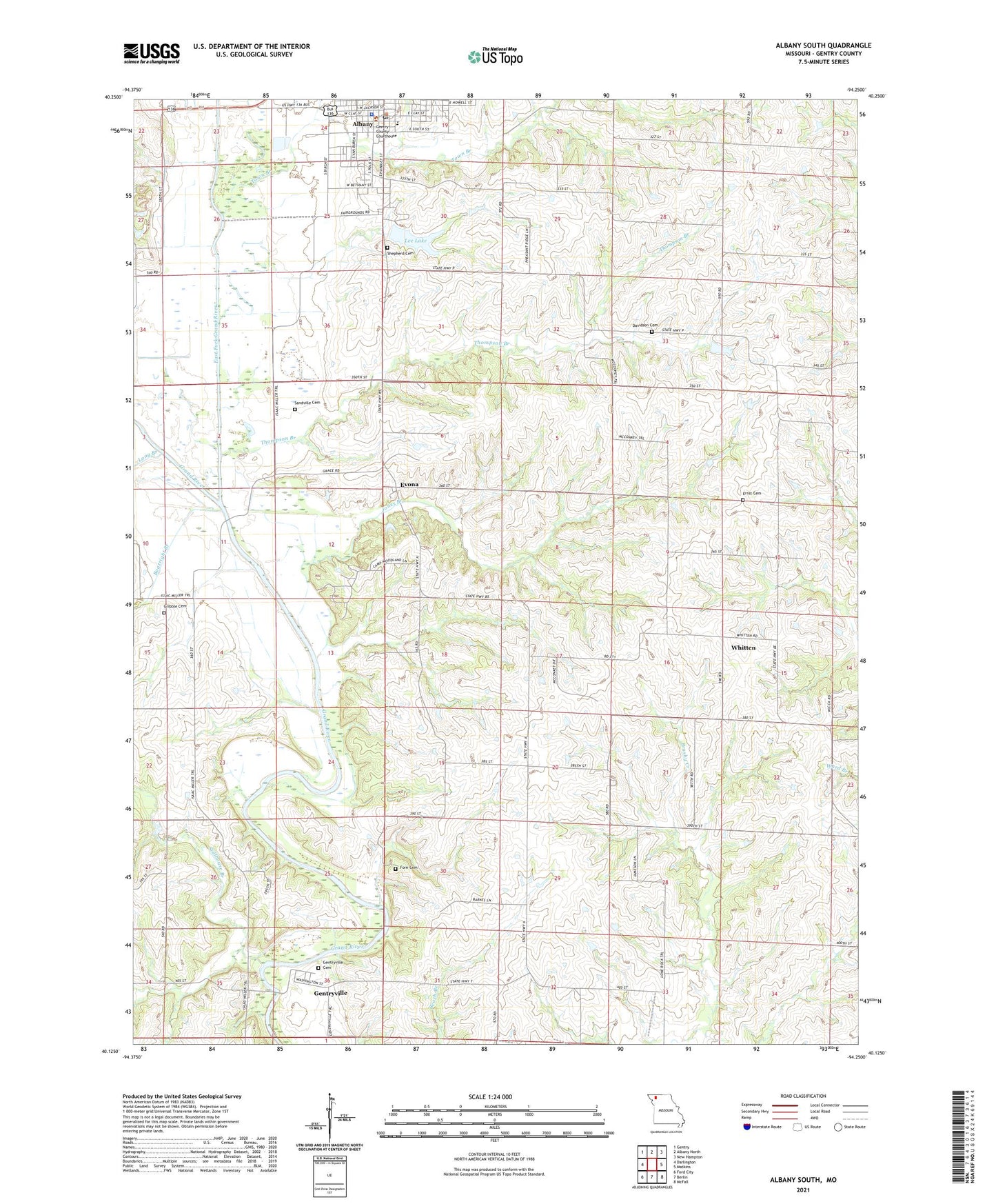 Albany South Missouri US Topo Map Image